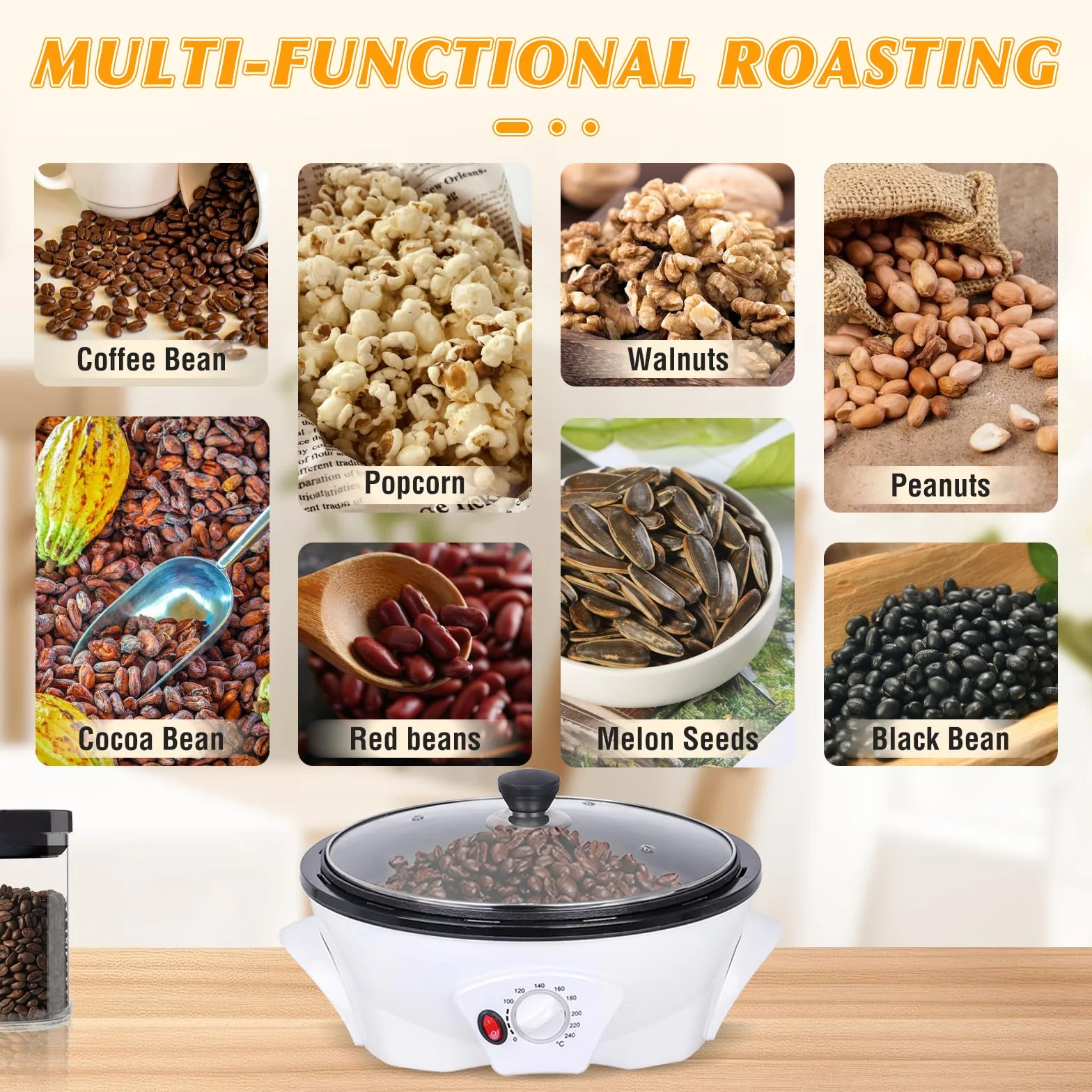Torréfacteur de Café 500g 0-240℃ avec Minuterie 1200W