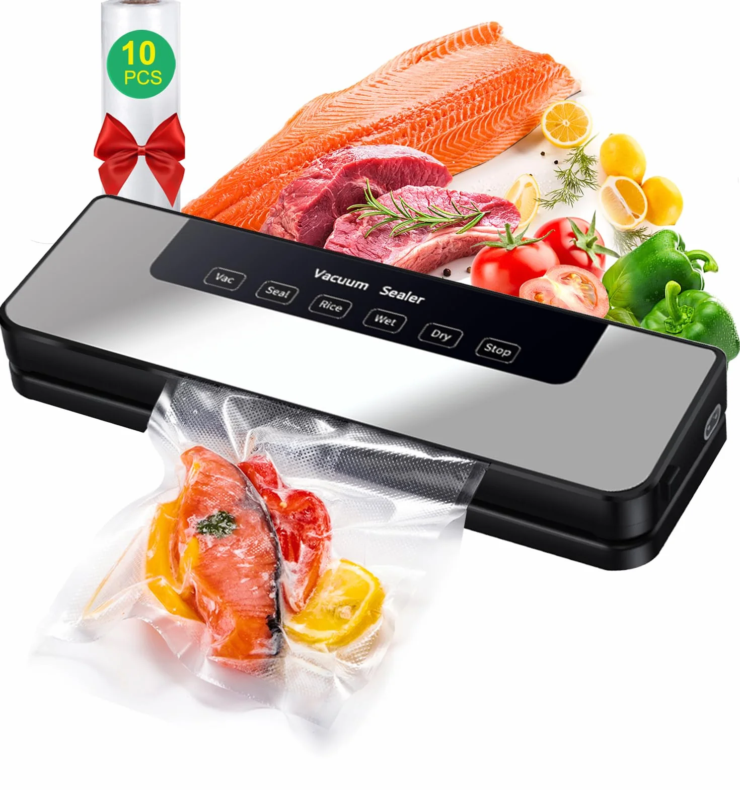 Machine Sous Vide Alimentaire 65 kpa, Sceller Plusieurs Sacs, Aliments Frais Secs et Humides