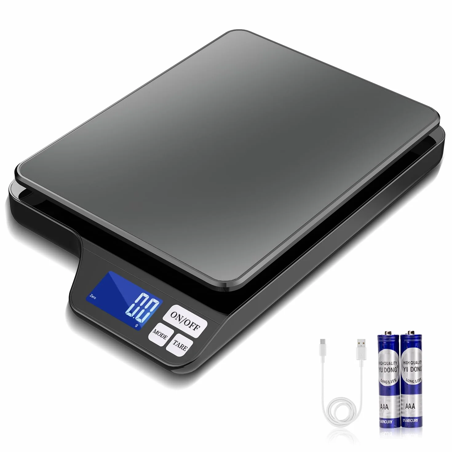 Balance de cuisine numérique - Chargement USB - Fonction tare - 5 kg/0,1 g - Grande balance de cuisine en acier inoxydable - Pour la cuisson et la cuisson - Mesure des ingrédients, des bijoux, etc