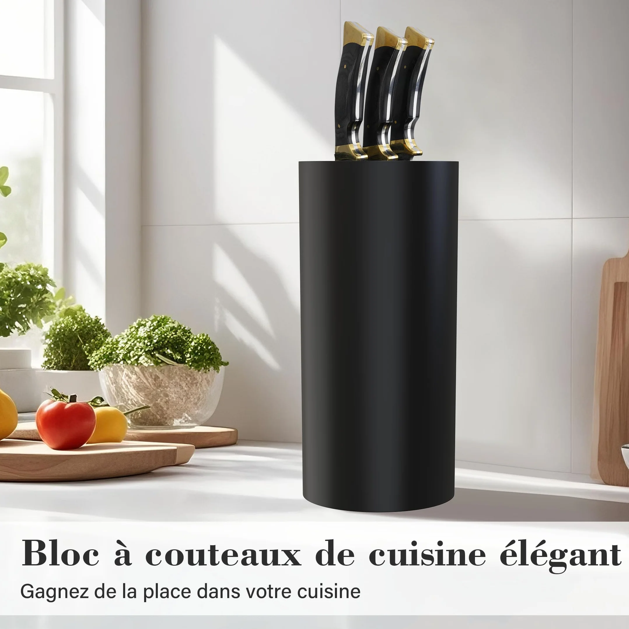 Bloc Couteaux Cuisine Universel Range Couteaux avec Lattes Flexibles, Noir