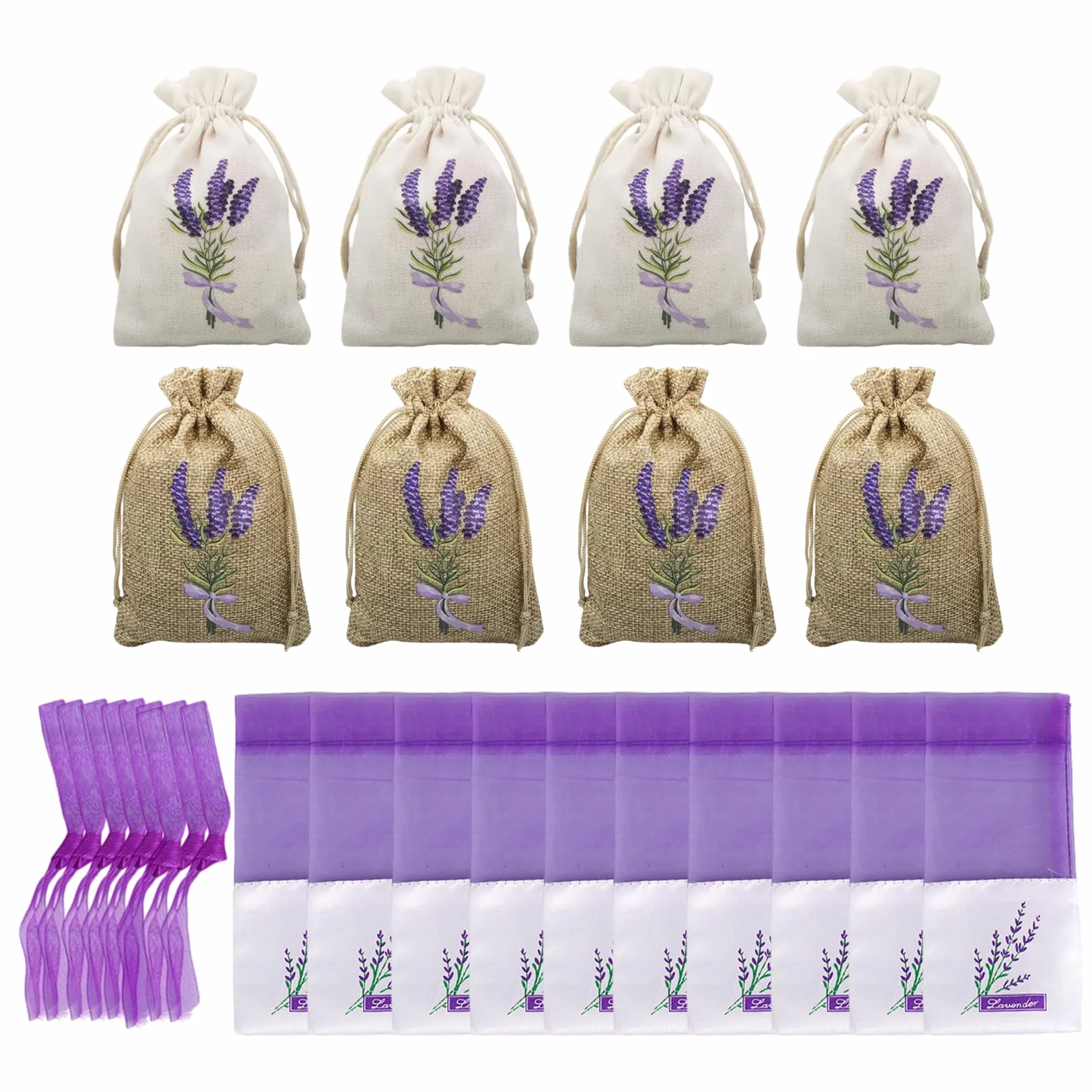 Sachet Vide Lavande avec Cordon de Serrage 18 Pièces pour Bijoux, Épices et Herbes