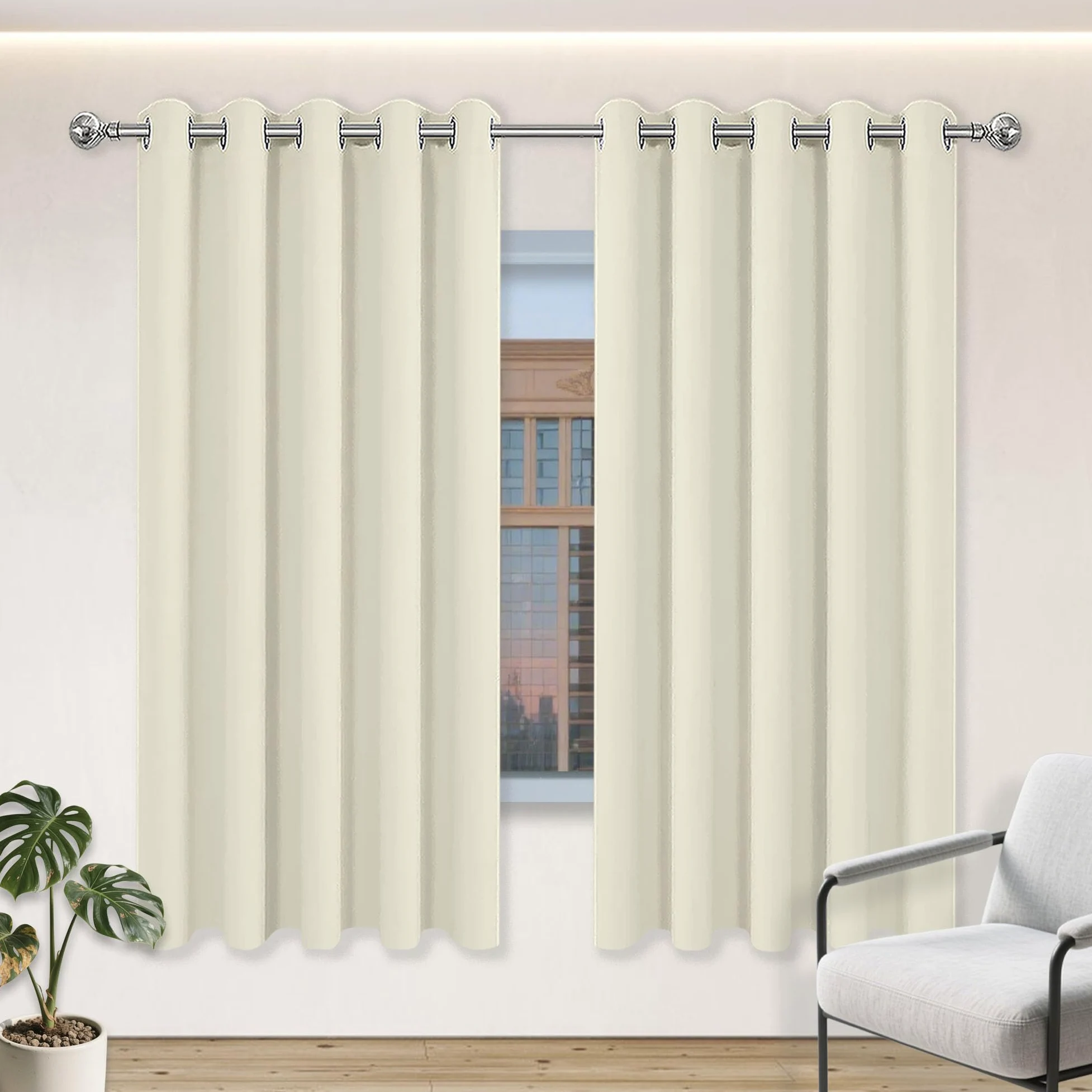 Rideau Occultant Thermiques 260 x 190 cm Isolation Thermiques, Tissu Doux et Infroissable Rideau Exterieur Impermeable Installation Facile pour Porte Fenetre Salon Chambre, Beige