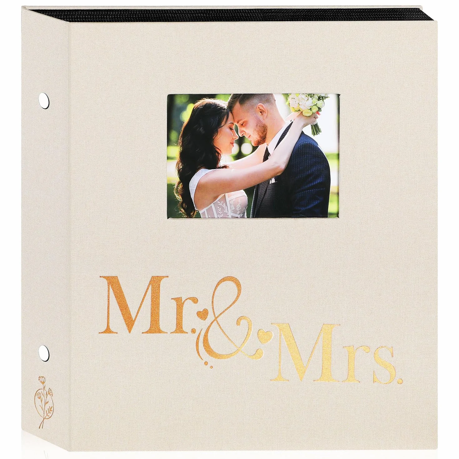 Album Photo Mariage 10x15cm 600 Poche Lin Tissu Fenêtre Mr & Mrs Beige