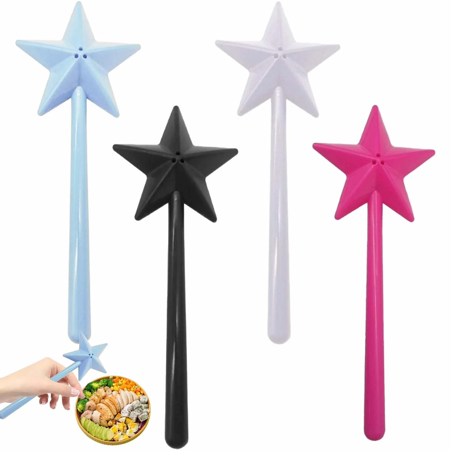 Salière et Poivrière en Forme d'Étoile avec Baguette Magique, Lot de 4 - Distributeur Assaisonnement Décoration Table