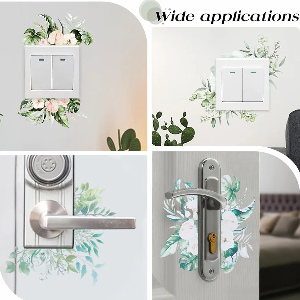 GORGECRAFT Autocollants Muraux Amovibles pour Interrupteur Plante Verte Feuilles Tropicales Décoration