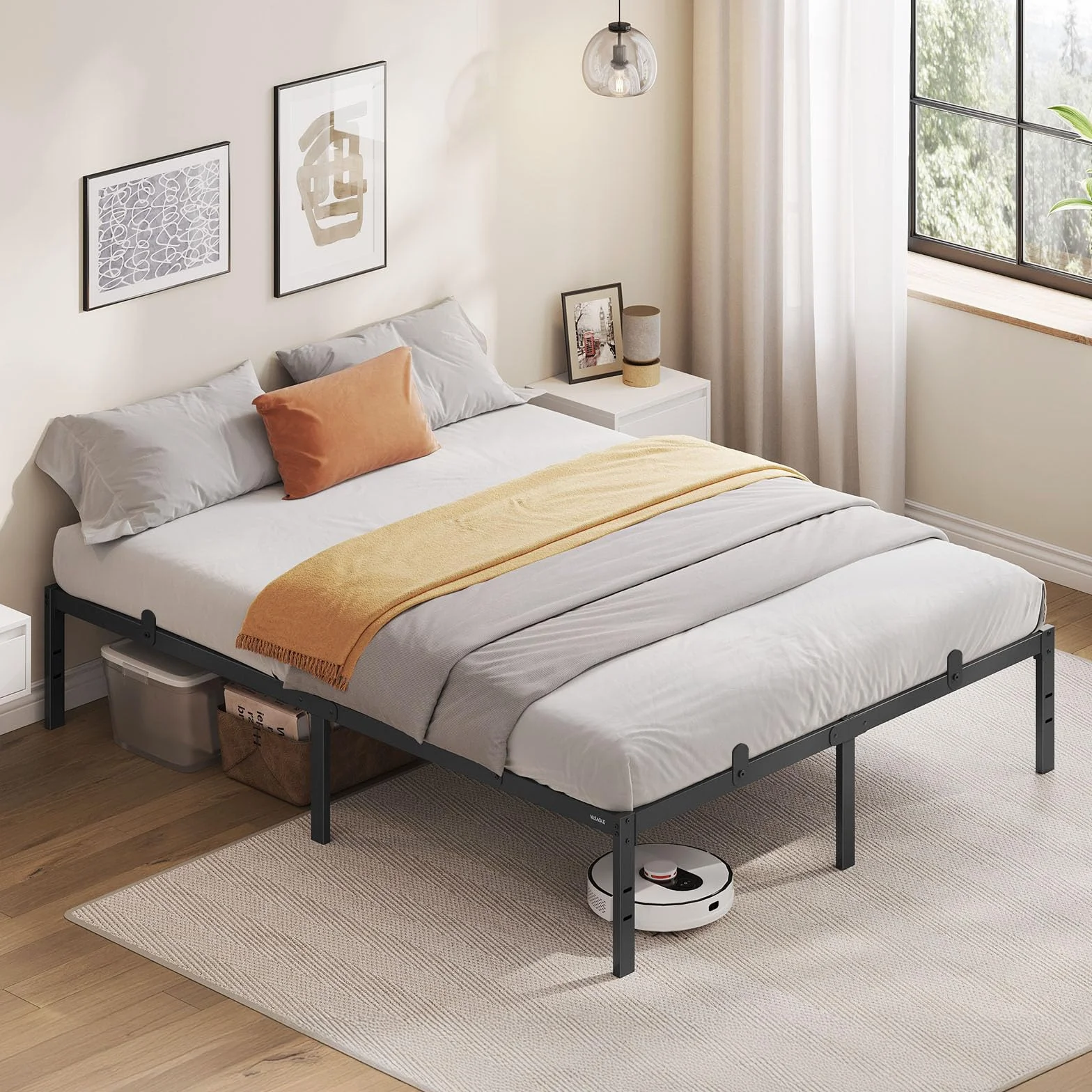 VASAGLE Cadre de lit Double métal Lit 140x190 cm 450 kg Noir d'encre RMB133B01