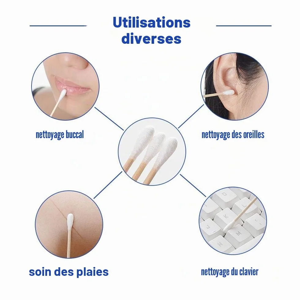 Bourgeons de Coton en Bambou 600 Pièces 6 Paquets Nettoyage Oreilles Biodégradables Double Tête