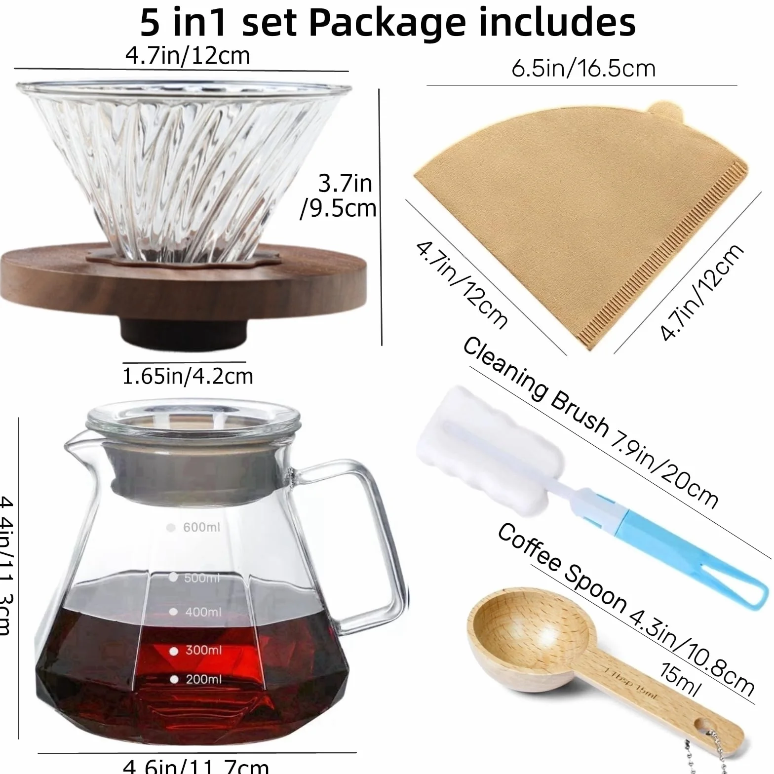 Lot de 50 cafetières en verre borosilicate avec couvercle et filtres en papier - Poignée en noyer