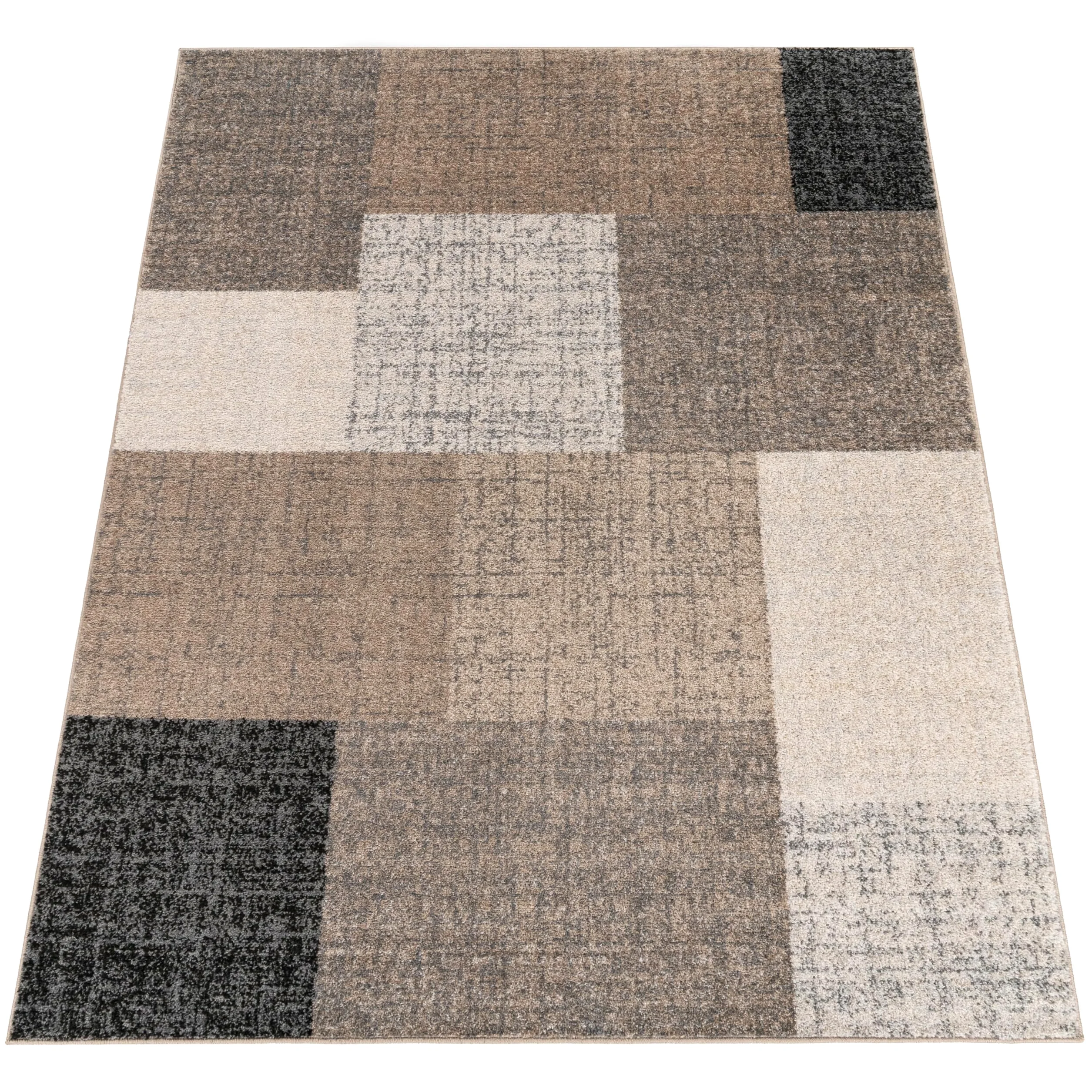 Paco Home Tapis Moderne à Carreaux Poils Courts Moucheté Brun Crème, Dimension:140x200 cm