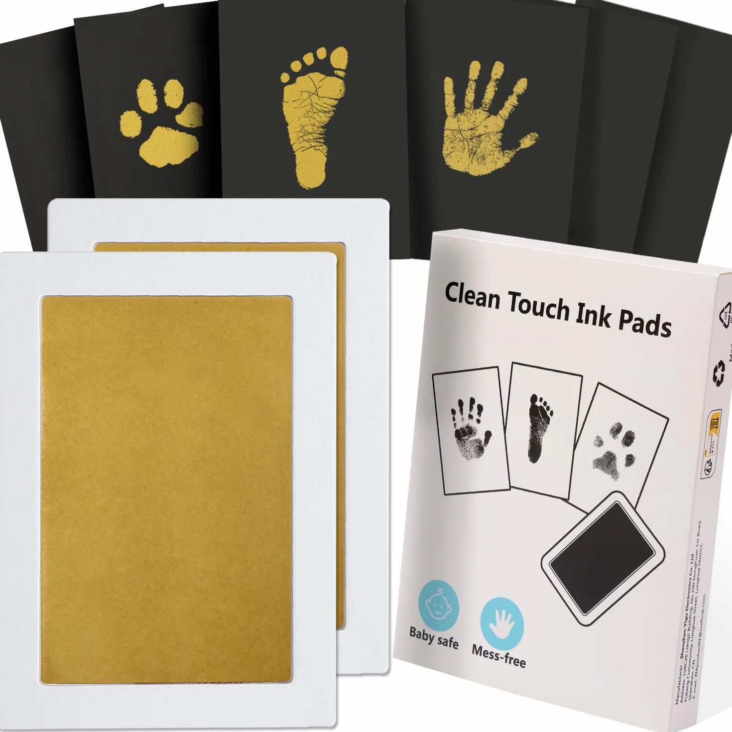 Kit Empreinte Pieds et Mains Bébé XL 2 Pas Clean Touch Tampons Bébé, Encre Nouveau-nés, Pattes Chien Chat