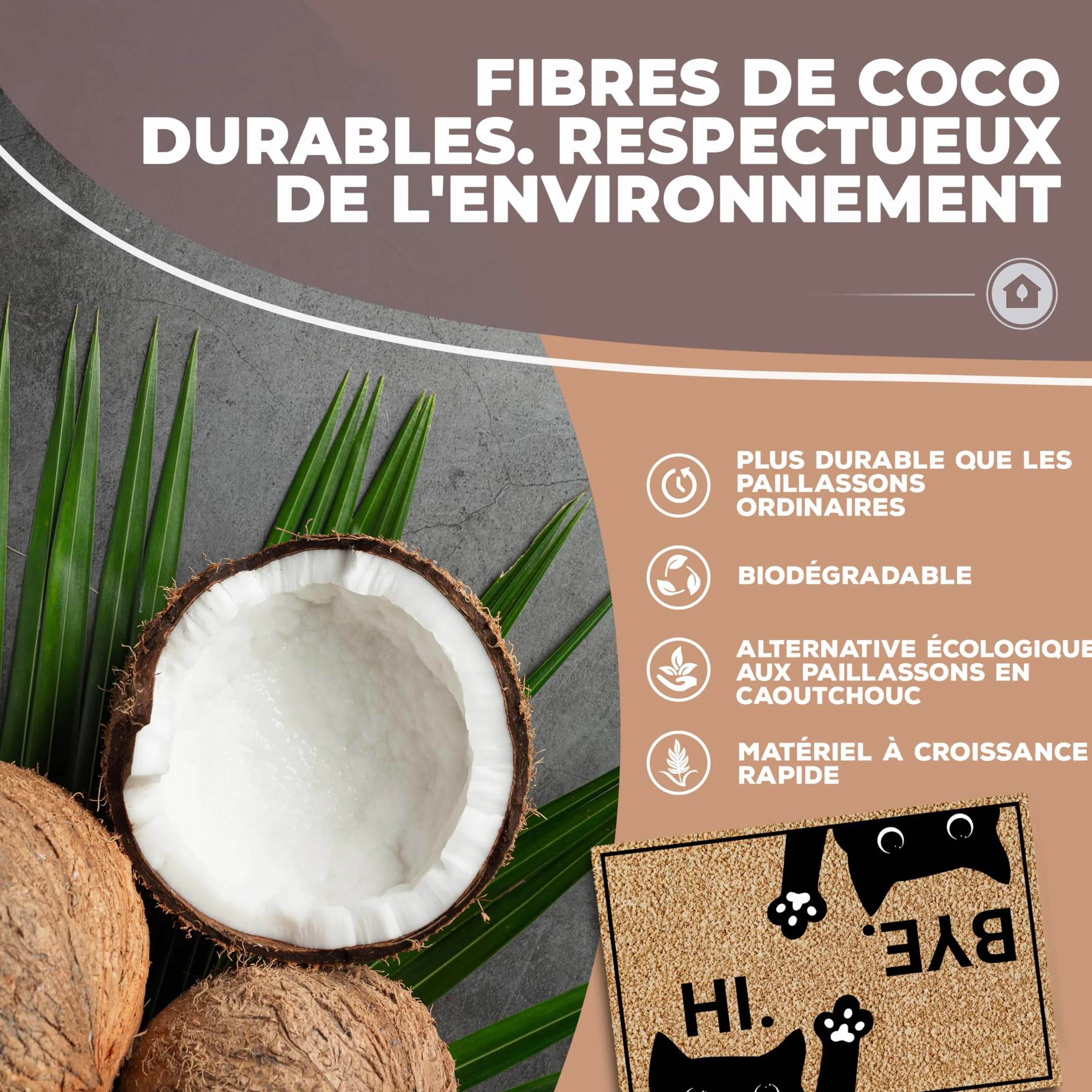 ElbFuchs Paillasson Coco 60x40cm Antidérapant Extra Durable Tapis Entrée