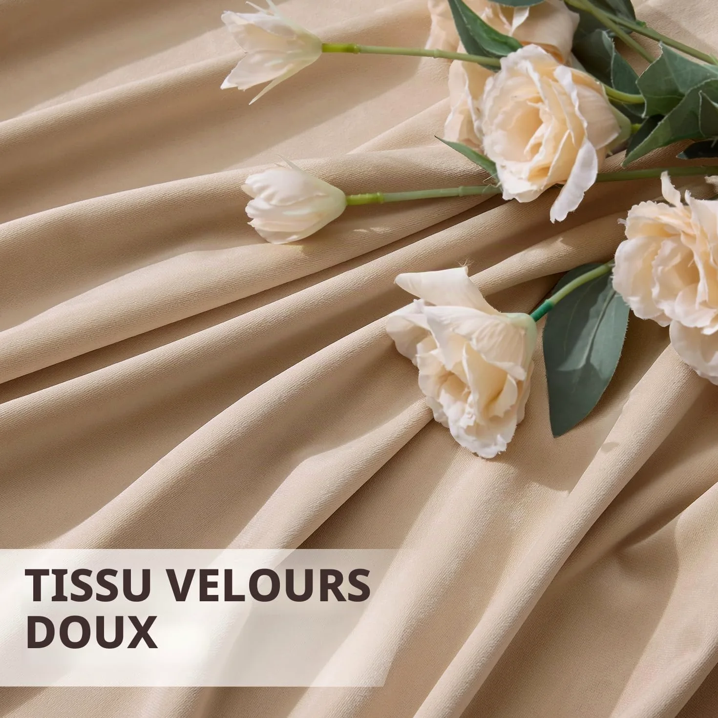 Woaboy Rideaux à Cordon Isolants en Velours 140x245 cm Beige | Rideaux Modernes Semi-Occultants pour Salon et Chambre à Coucher Rideau épais en Satin Thermique