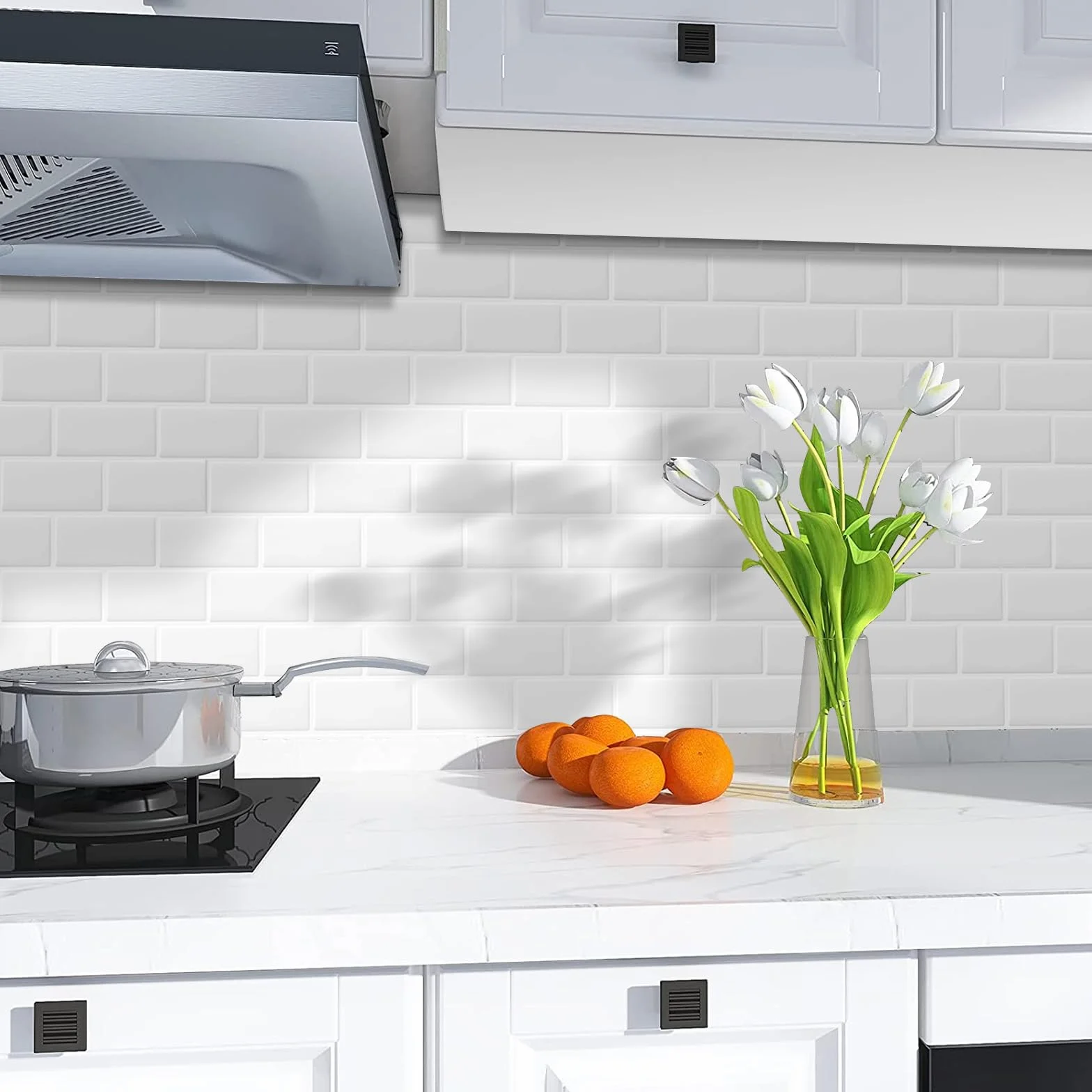 Blanc Sticker Carrelage Adhesif Mural 3d Cuisine Salle de Bain 30.5x30.5cm