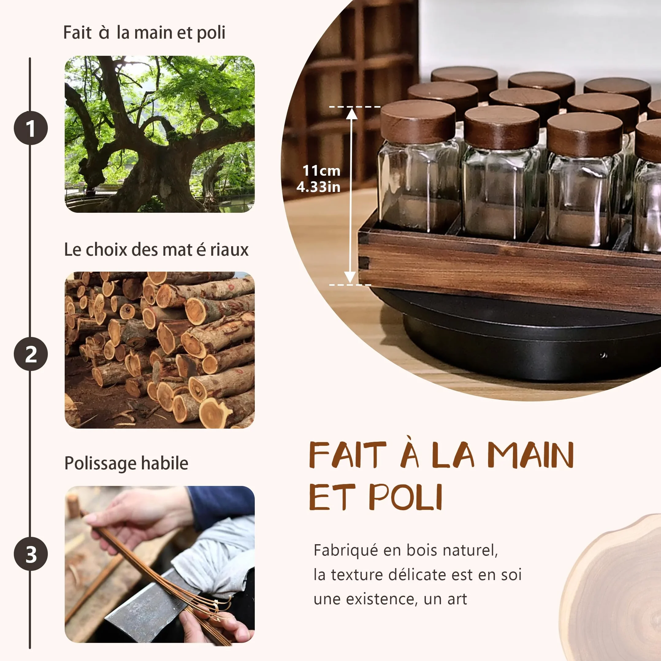 Pot à Épices en Verre et Bois 12 Pièces, Bocaux Borosilicaté Sans BPA, Plateau Acacia, Porte-Épices Hermétique