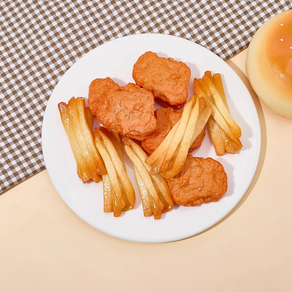 SUNNYCLUE Faux Poulet Frit Artificiel Modèle Frites Nuggets Plastique Décoration Maison Cuisine Fêtes