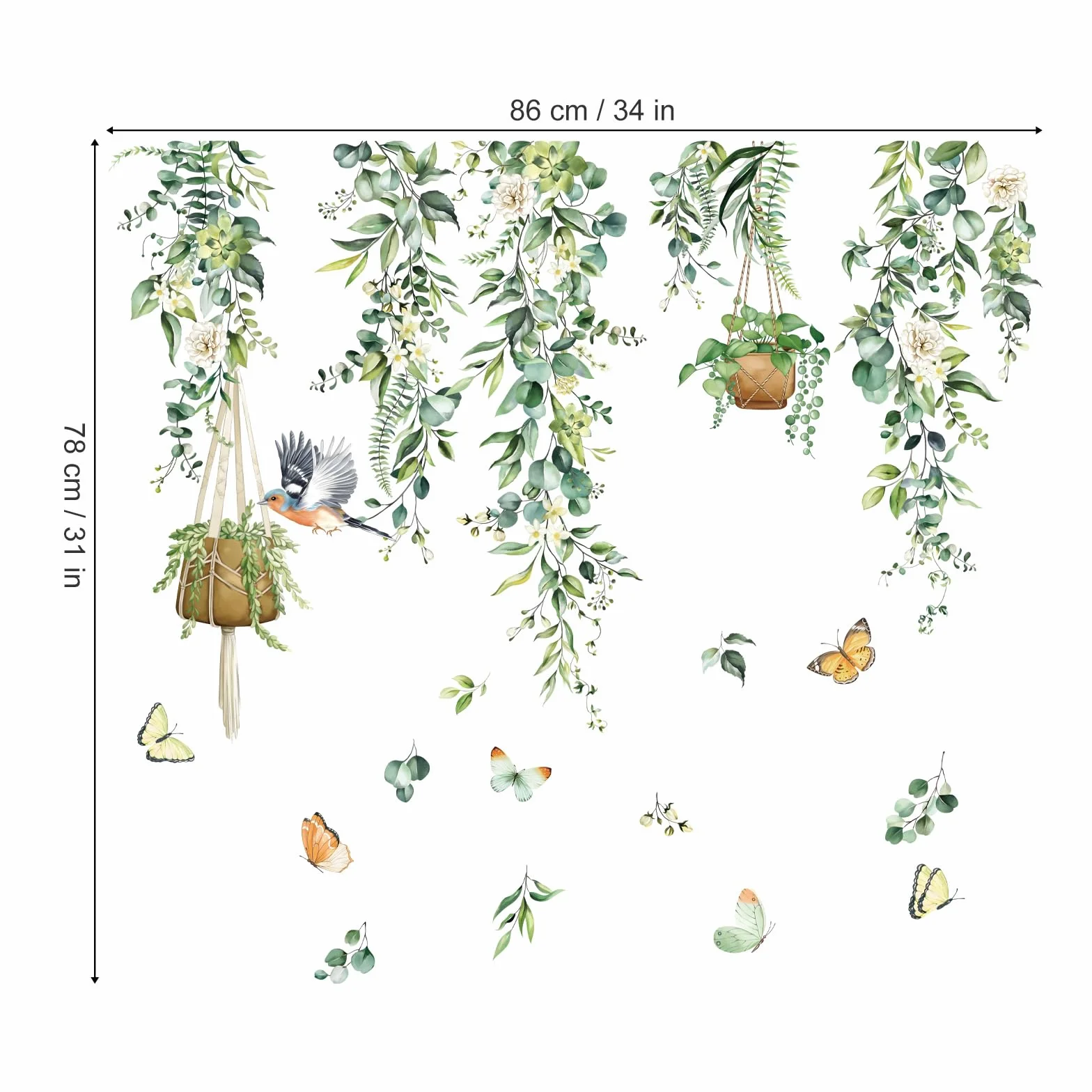 Decalmile Autocollants Fenêtre Anti-Collision Feuilles Verts Plantes Été Vigne Oiseaux