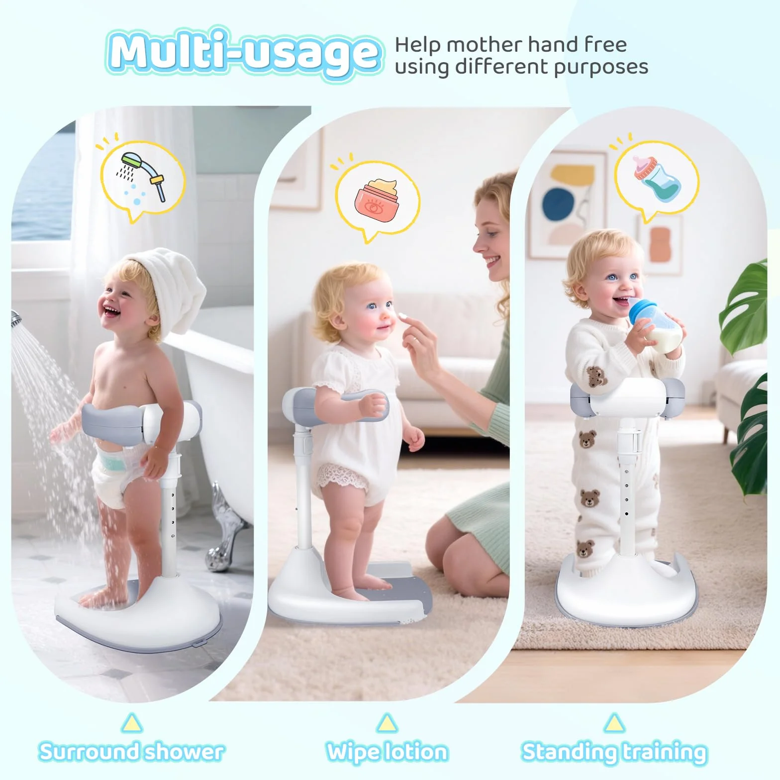 Support Baignoire Bébé Antidérapant Réglable en Hauteur Douche 8-36 Mois