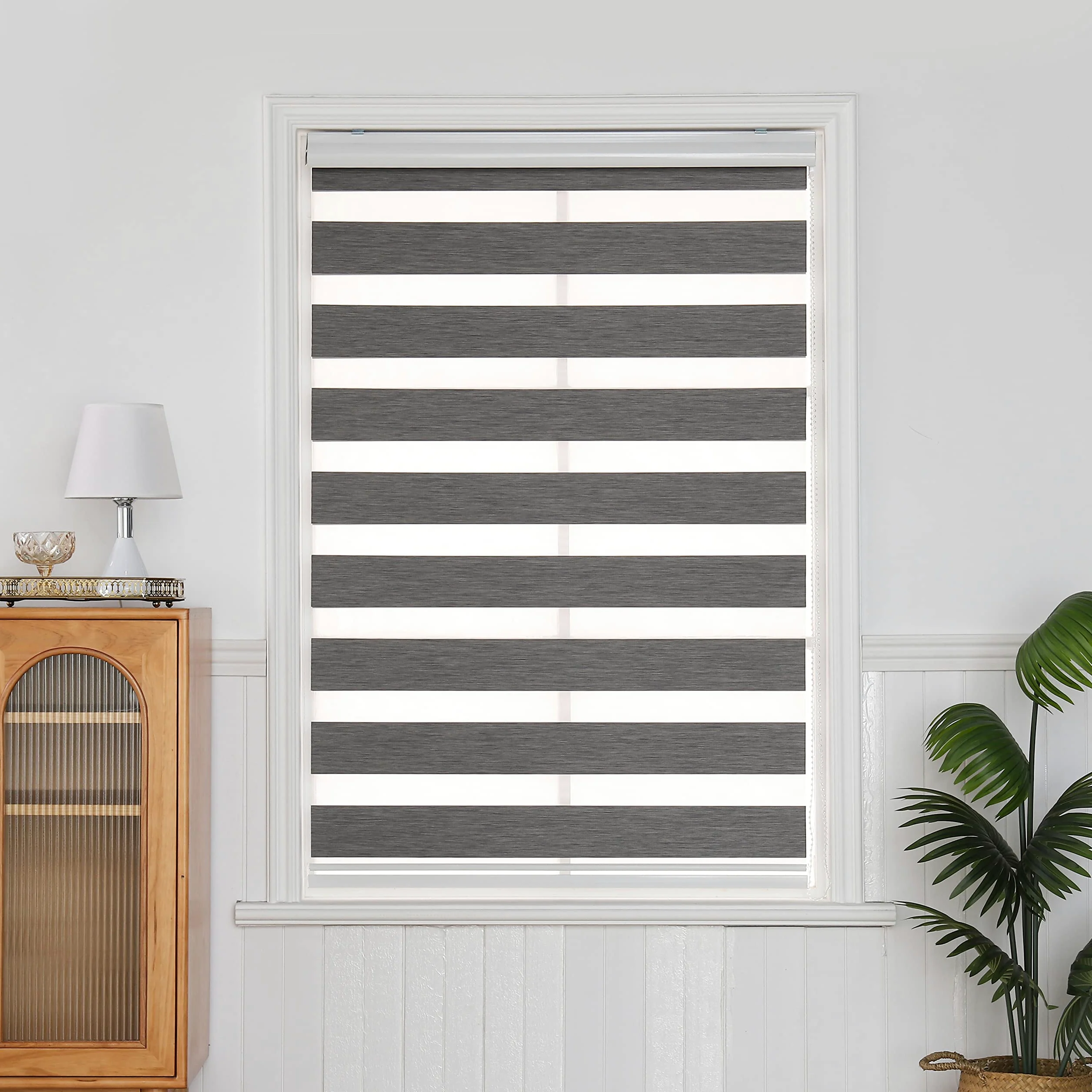 Store Enrouleur zébré Jour Nuit - Rideau occultant pour fenêtre, Porte, fenêtre, Cassette en Aluminium - Rideaux translucides (Gris, 90 x 150 cm)