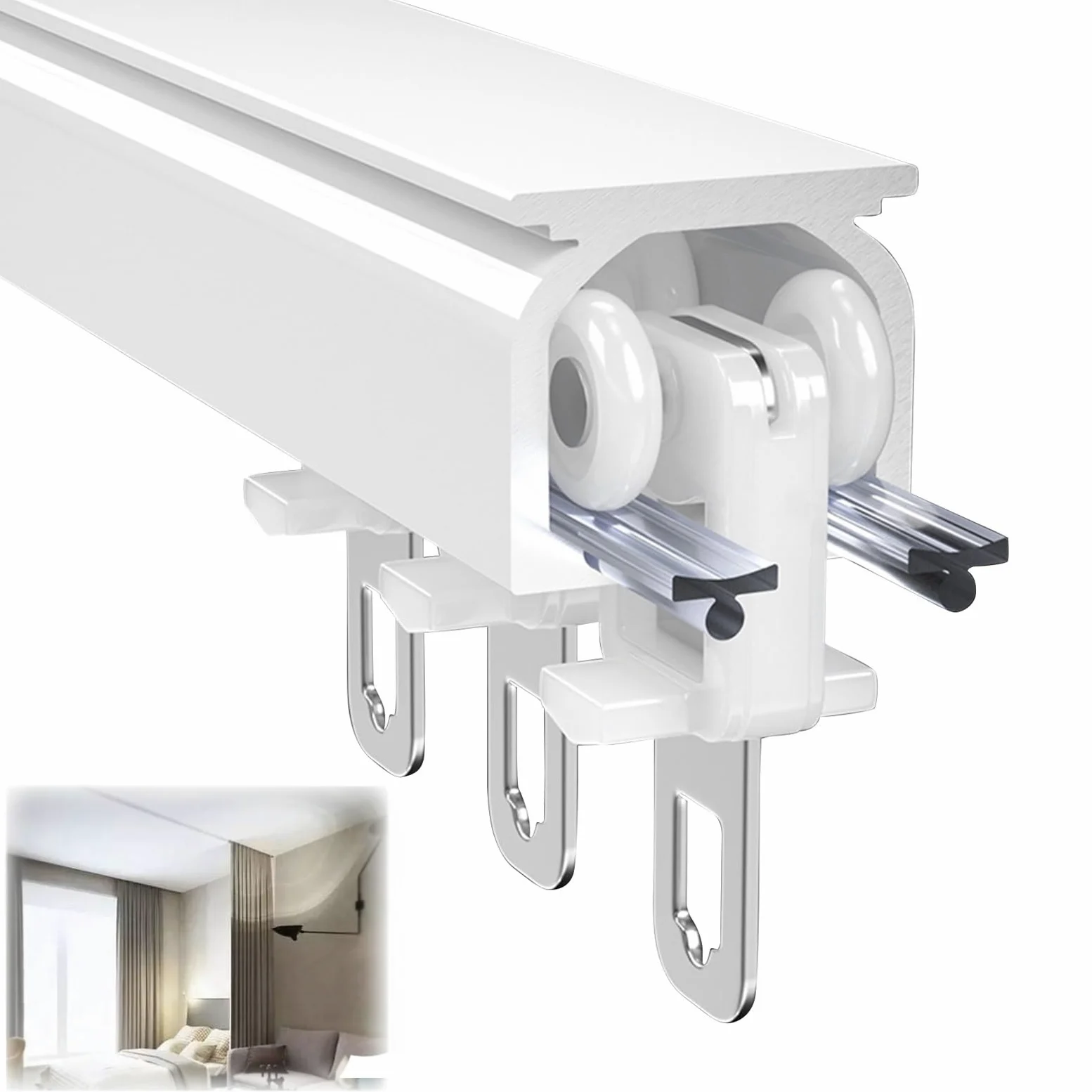 V3VOGUE Rail De Rideau De Plafond en Aluminium 0.5m/1m/3m/6m, Pas Facile À Rouiller, Système De Rail De Rideaux Coulissant Multi-usages pour Séparateur De Pièce Douche Salon Chambre