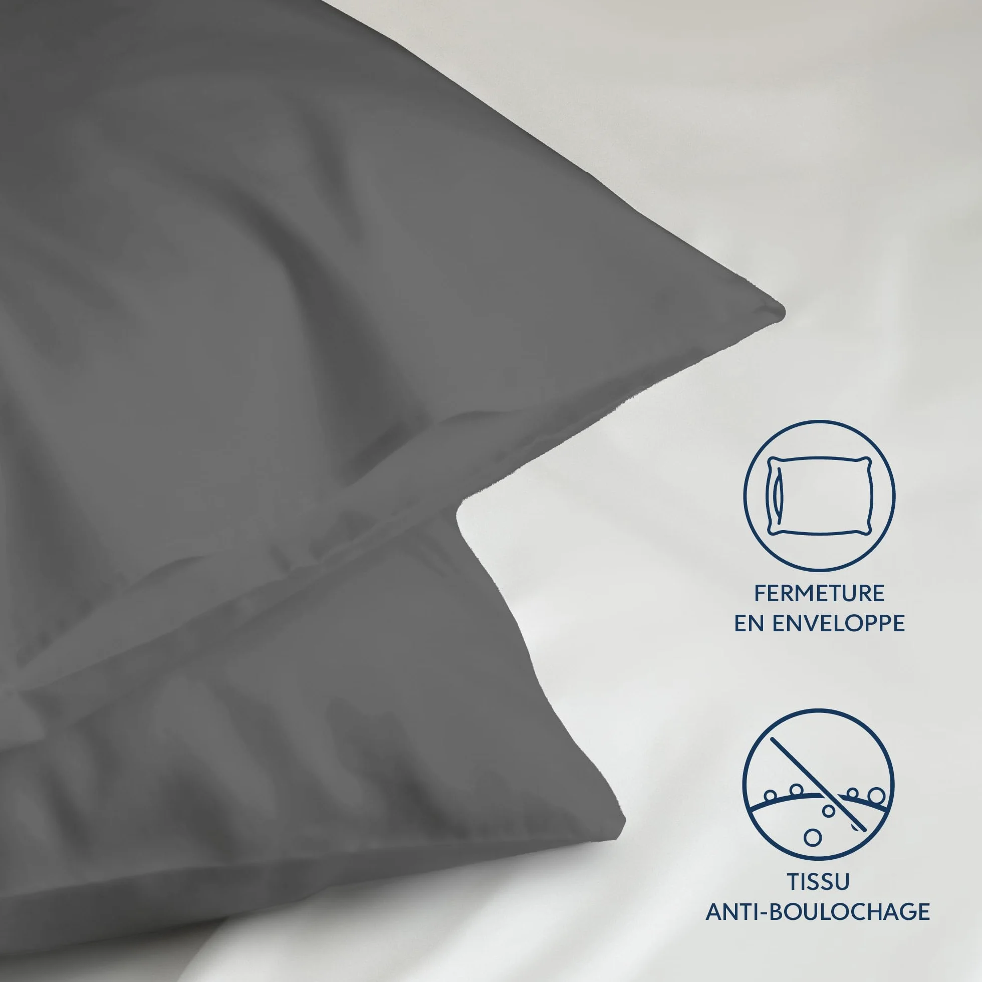 Dreamzie Oreiller 50x70 Lot de 2 Microfibre Oeko-Tex Housse Coussin Douce Brossée Toucher Peau de Pêche Anthracite