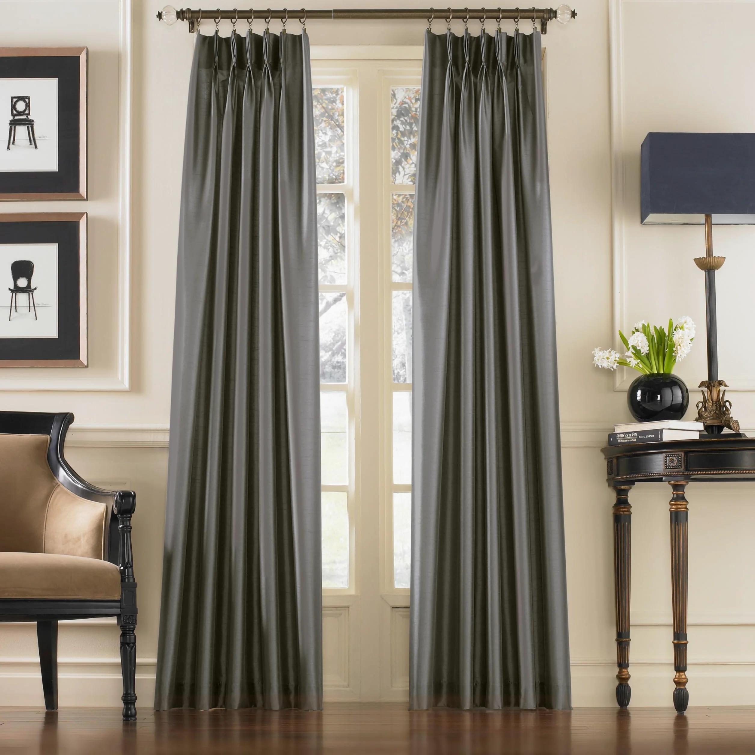 Curtainworks Marquee Imitation Soie Panneau de Rideau flamande, étain, 30 by 132"