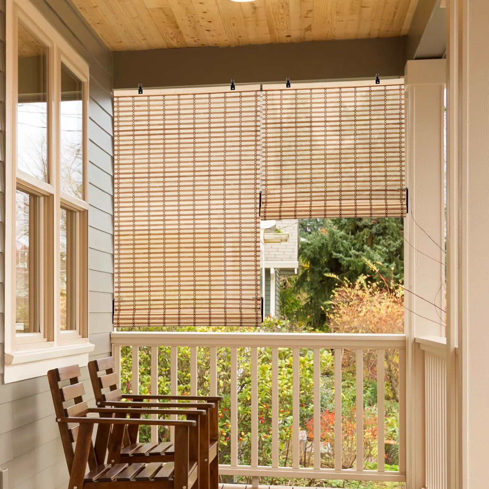 Store Enrouleur en Bambou Opaque, Protection Solaire et Brise-Vue pour Porte/fenêtre (Marron, 90 x 220 cm)