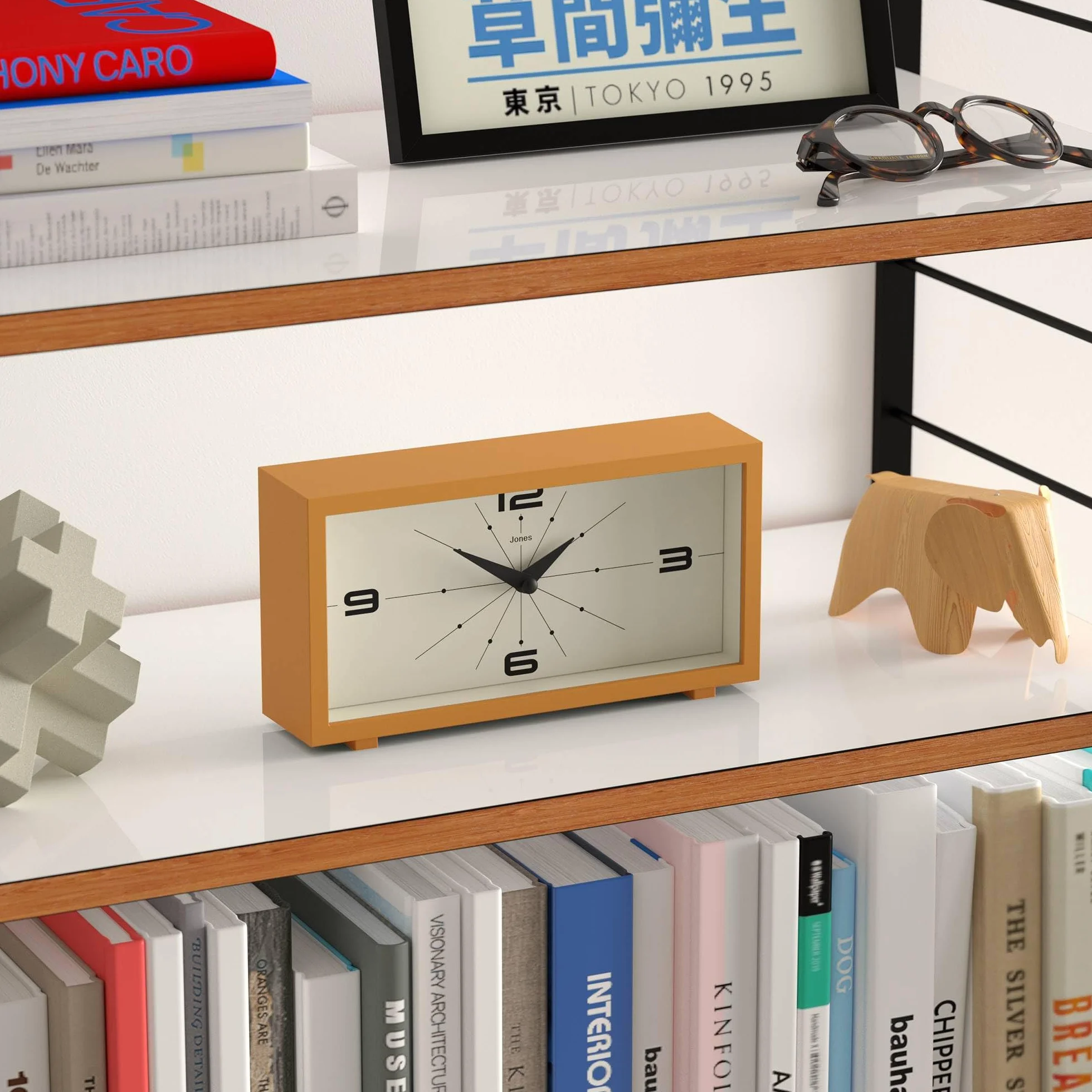 JONES CLOCKS® Odeon Horloge de Bureau Jaune Moutarde Design rectangulaire Moderne Style rétro
