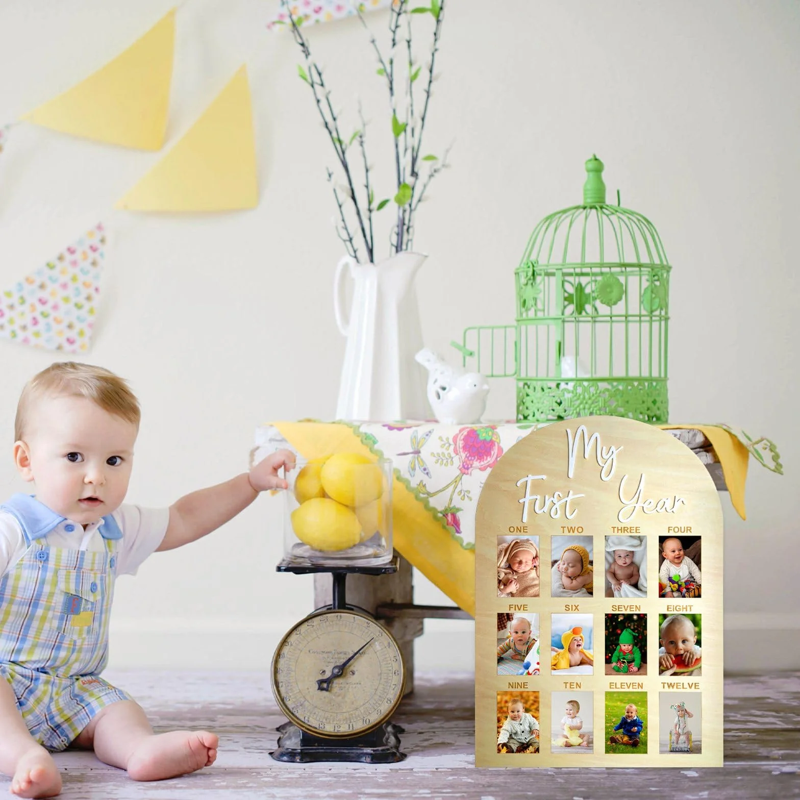 Tableau photo bois My First Year Milestone Cadre 12 mois Décoration 1er anniversaire Cadeau bébé