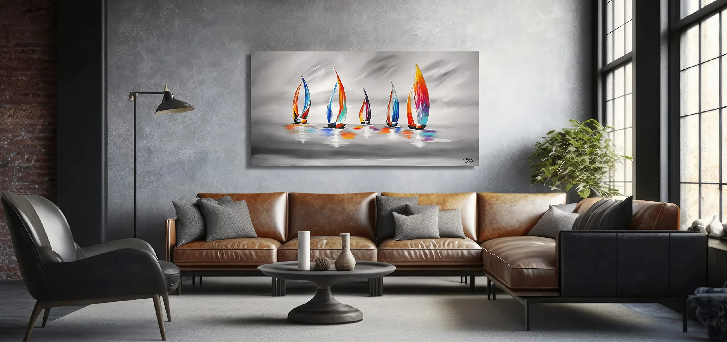 Tableau Peint à la Main 120x60 cm Toile sur Cadre en Bois Monica Mirafiori