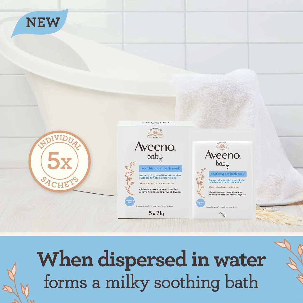 Aveeno Sachets de bain apaisants à l'avoine pour bébé 21 g Lot de 5