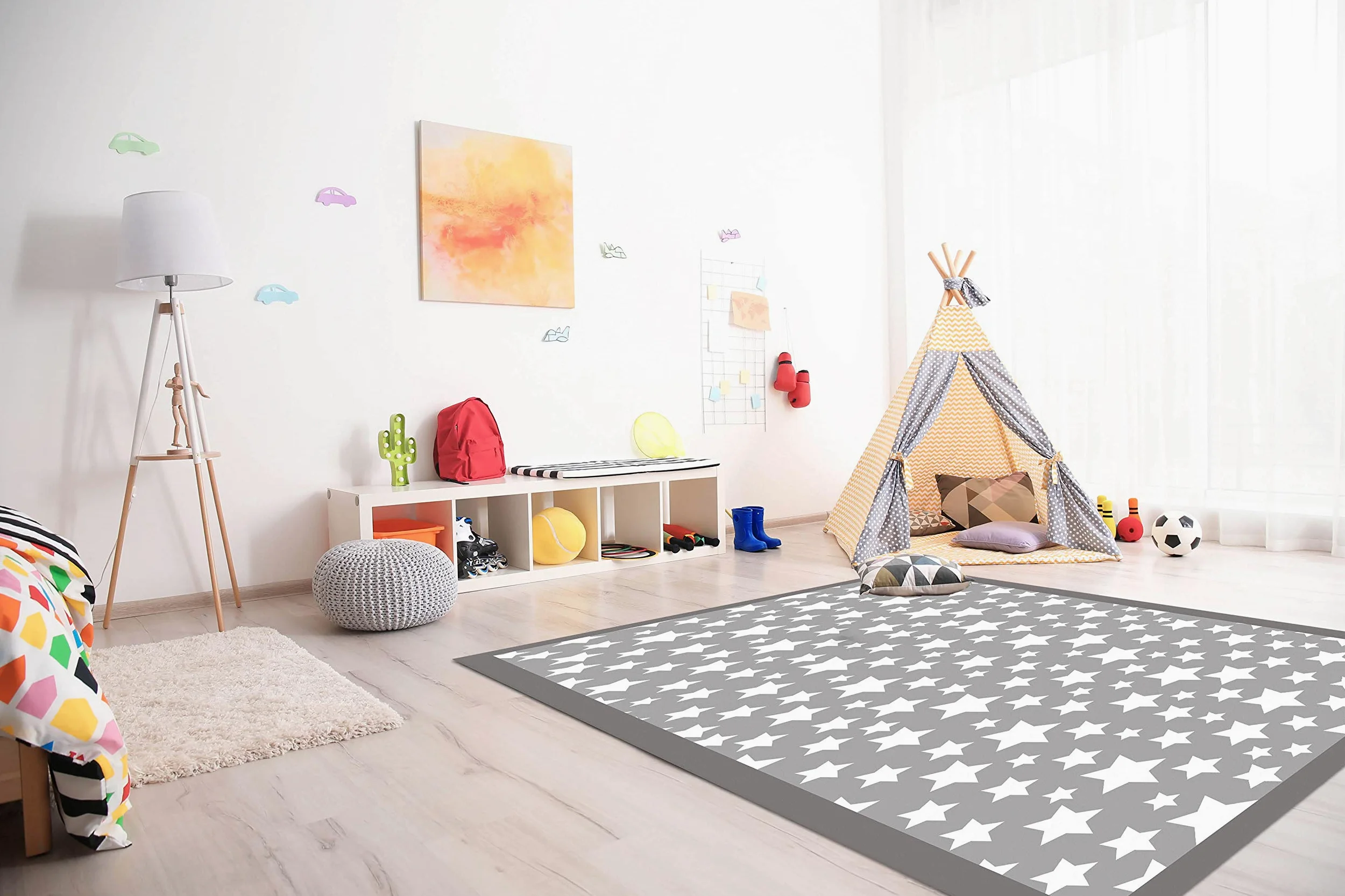 Panorama Tapis Vinyle - Modèle Étoiles Gris 80x200 cm - Différentes Tailles - Deco Maison, Cuisine, Chambre et Exterieur