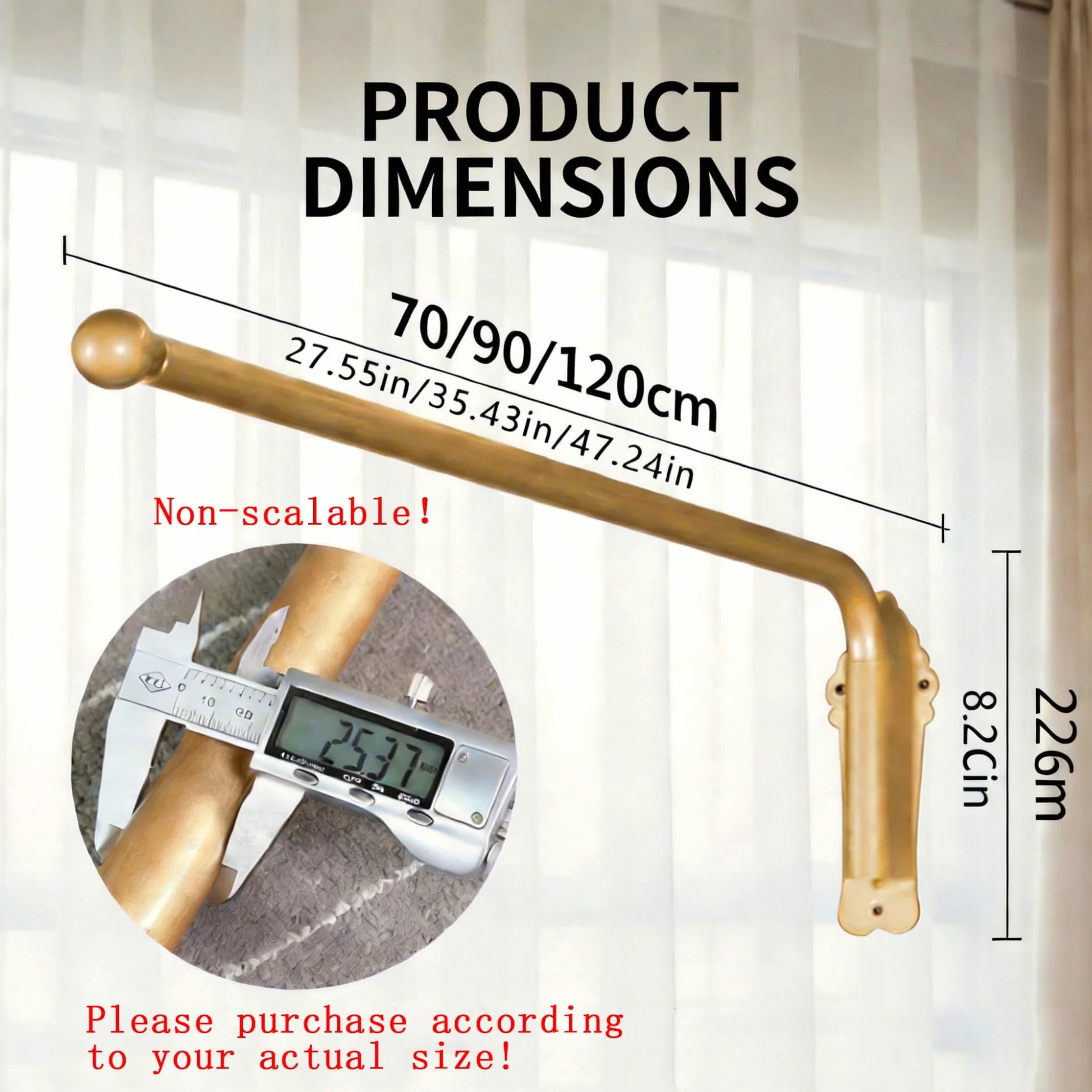 Tringle à rideaux à bras pivotant, support robuste pour rideaux, rotation à 180°, coloris noir et or, lot de 2 pour panneaux latéraux de fenêtre.(Gold,50cm/19.68in)