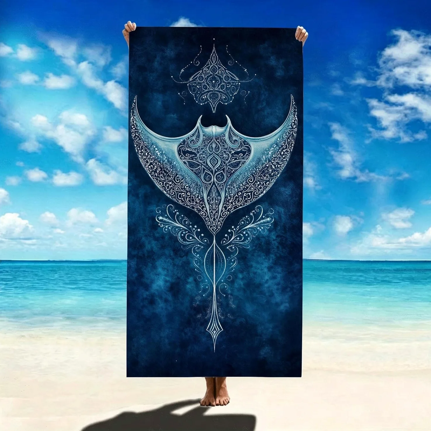 Serviette de Plage Raie Manta Drap de Plage OcéAn Serviette de Bain 200x200 cm, Séchage Rapide Anti Sable & Légère, pour Bord de Mer, Voyages, Sauna, Piscine