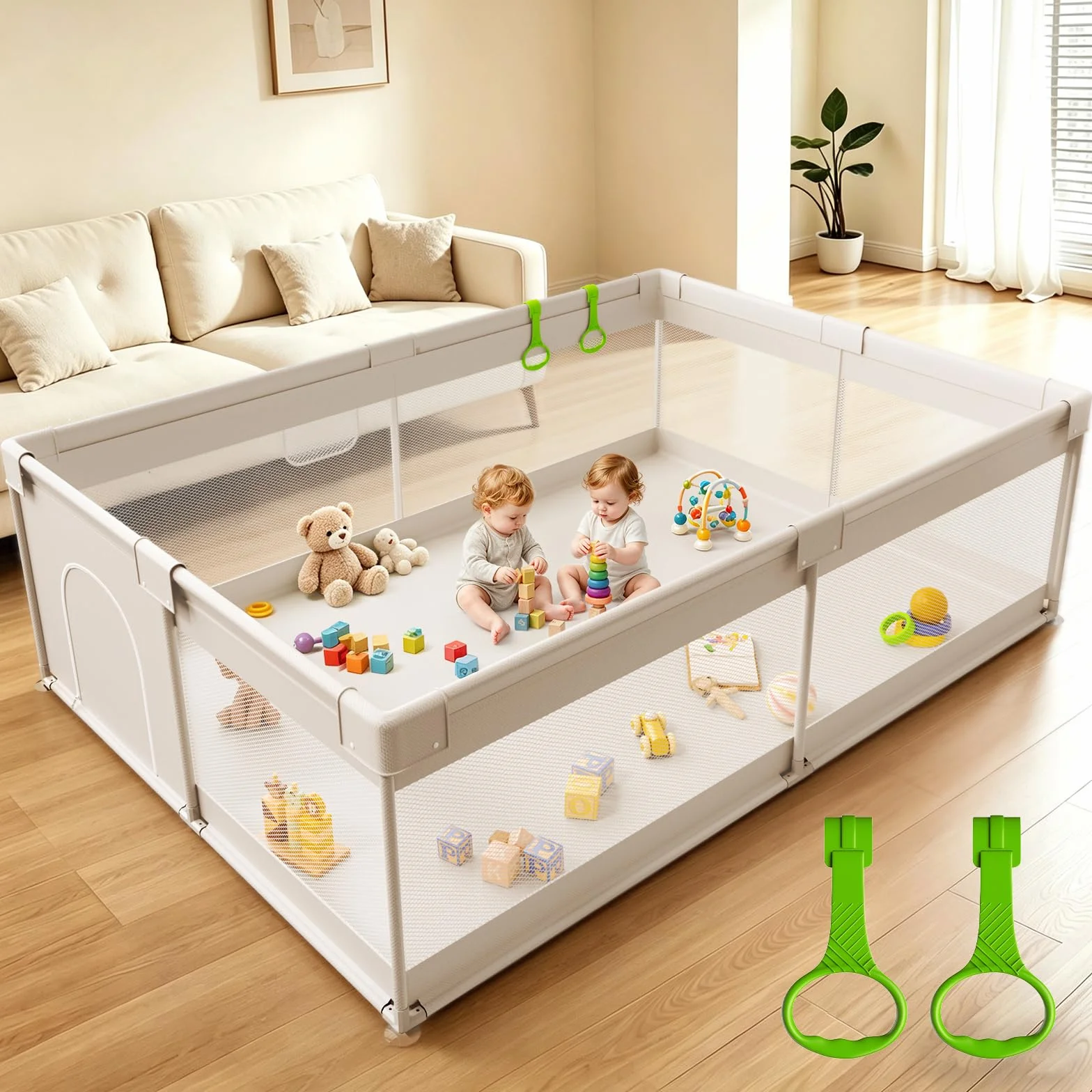 Grand parc pour bébé 175x150x64 cm XXL avec filet respirant antidérapant pour salon et jardin