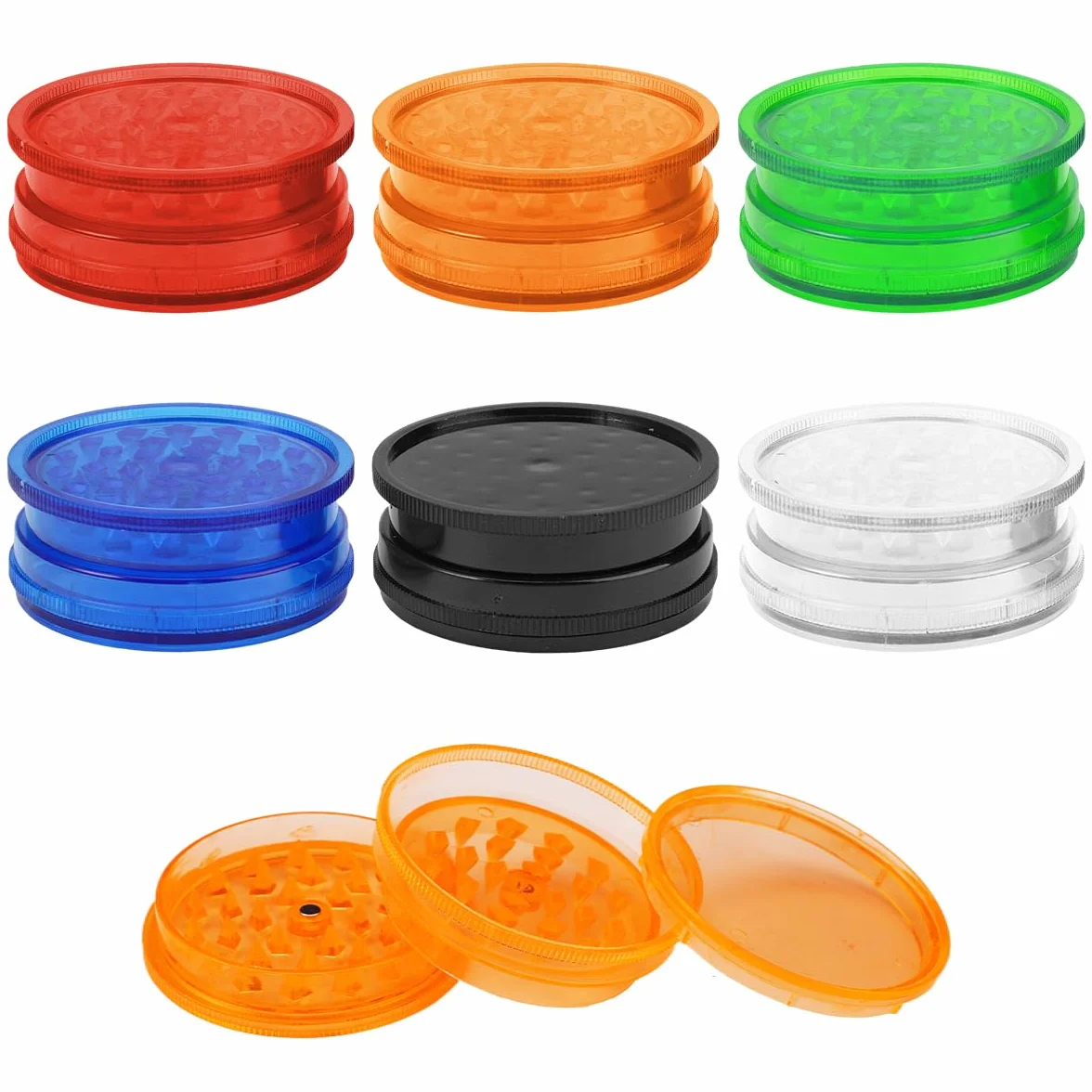 Moulin à Herbes 60mm Plastique Multicolore avec Dents Requin Couvercle Magnétique