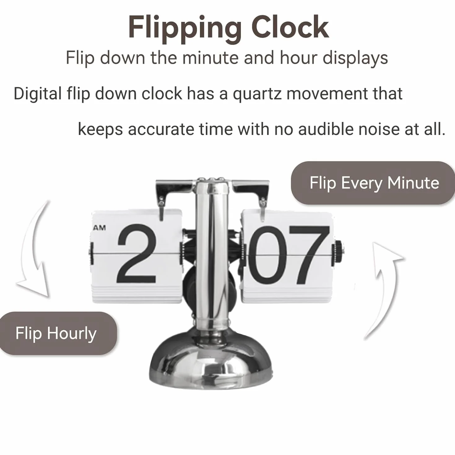 Flip Clock Horloge De Bureau à Rabat Rétro Numérique Mécanique à Bascule Auto Blanc