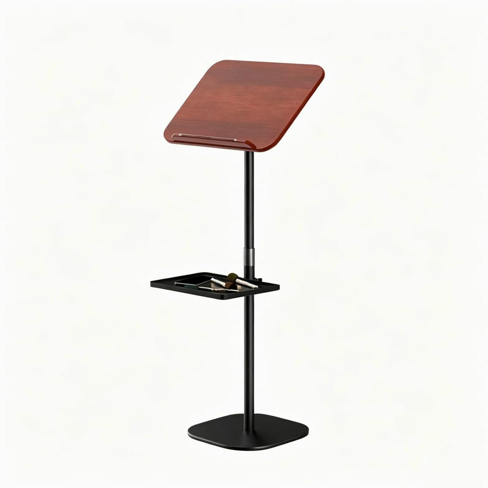 Pupitre en bois réglable en hauteur de 69,5 à 103,5 cm, support de lecture au sol avec étagère pour livre de cuisine, ordinateur portable, tablette - Pupitre réglable pour cuisine, bureau