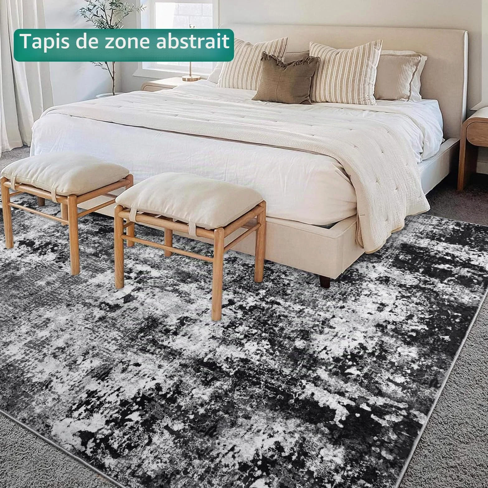 Capslpad Noir Tapis Abstrait Salon 120x180cm antidérapant Poils Courts Laine synthétique Chambre à Coucher Tapis Lavable Minimaliste de lit Tapis pour Salon Chambre à Coucher Bureau