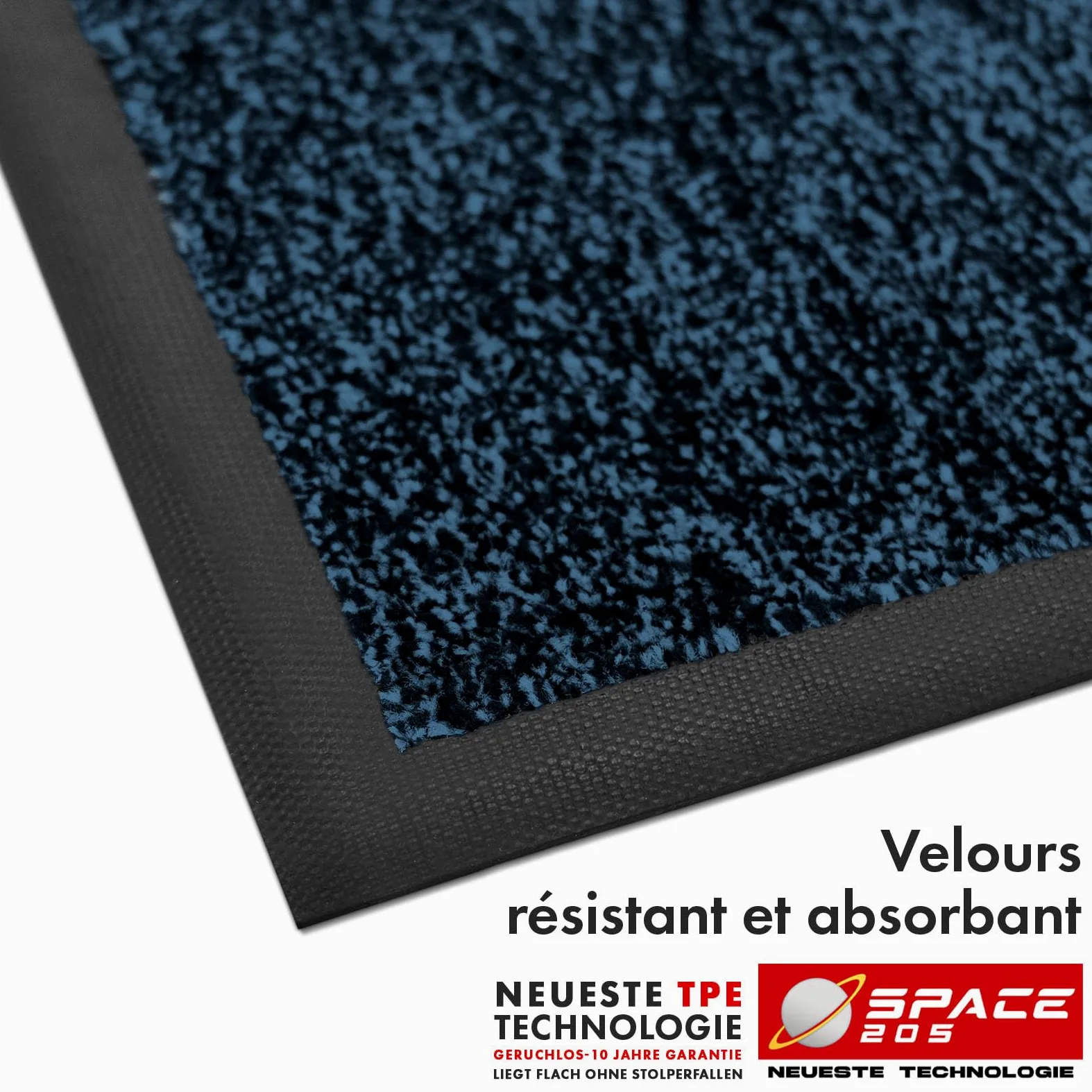 KARAT Paillasson Antidérapant pour les entrées, le couloir, tapis sous la porte d'entrée, avec technologie innovante TPE sur le bord et l'arrière, modèle Space 205 (Bleu, 120 x 180 cm)