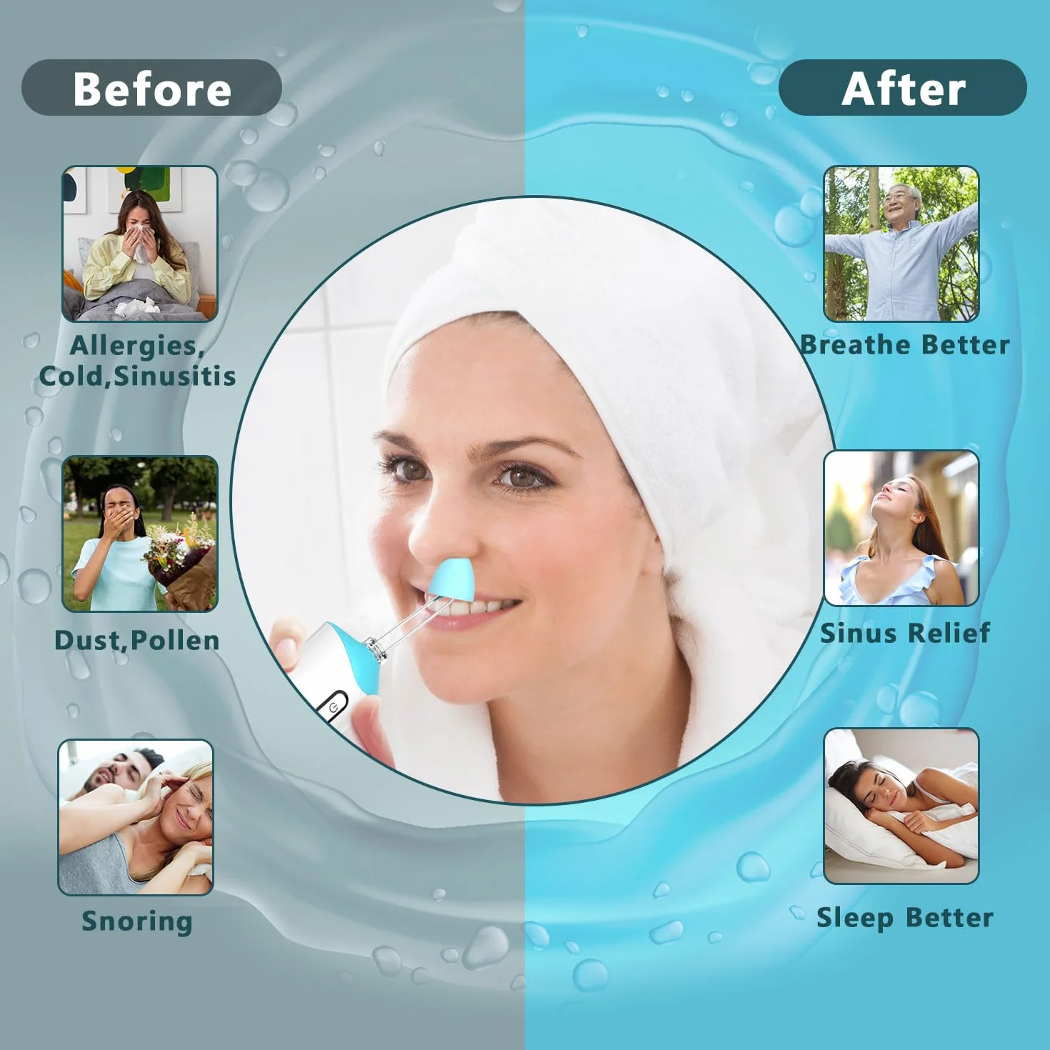 I-THERA-U Kit Lavage de Nez Sans Fil Douche Nasale Adulte Irrigation Nasale Sinus Rinse