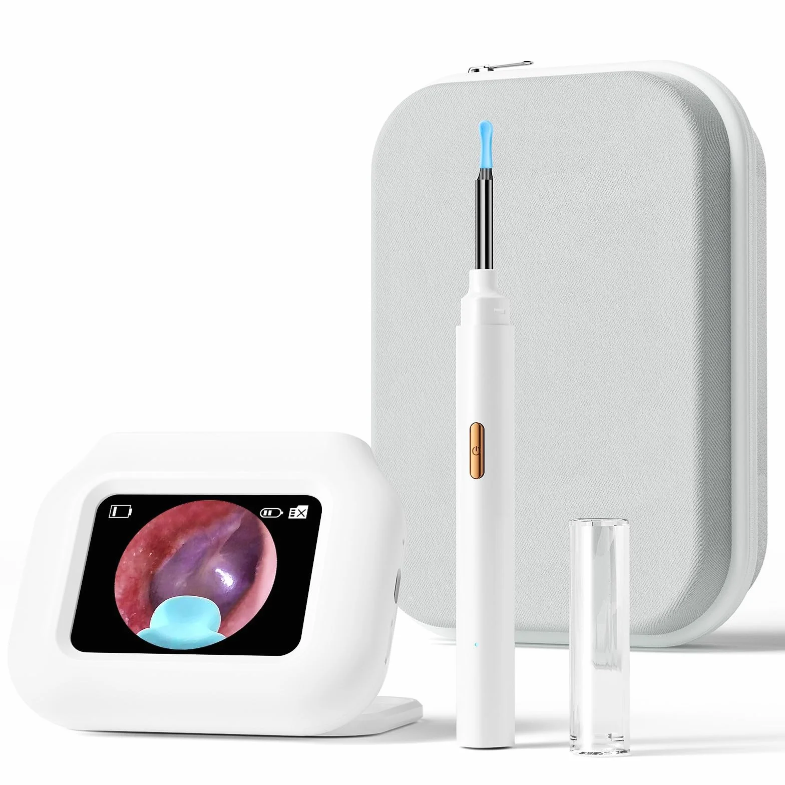 Otoscope Cure Oreille avec Écran Intégré et Gyroscope, Caméra 1080P HD 6 LED, Kit Élimination Cérumen