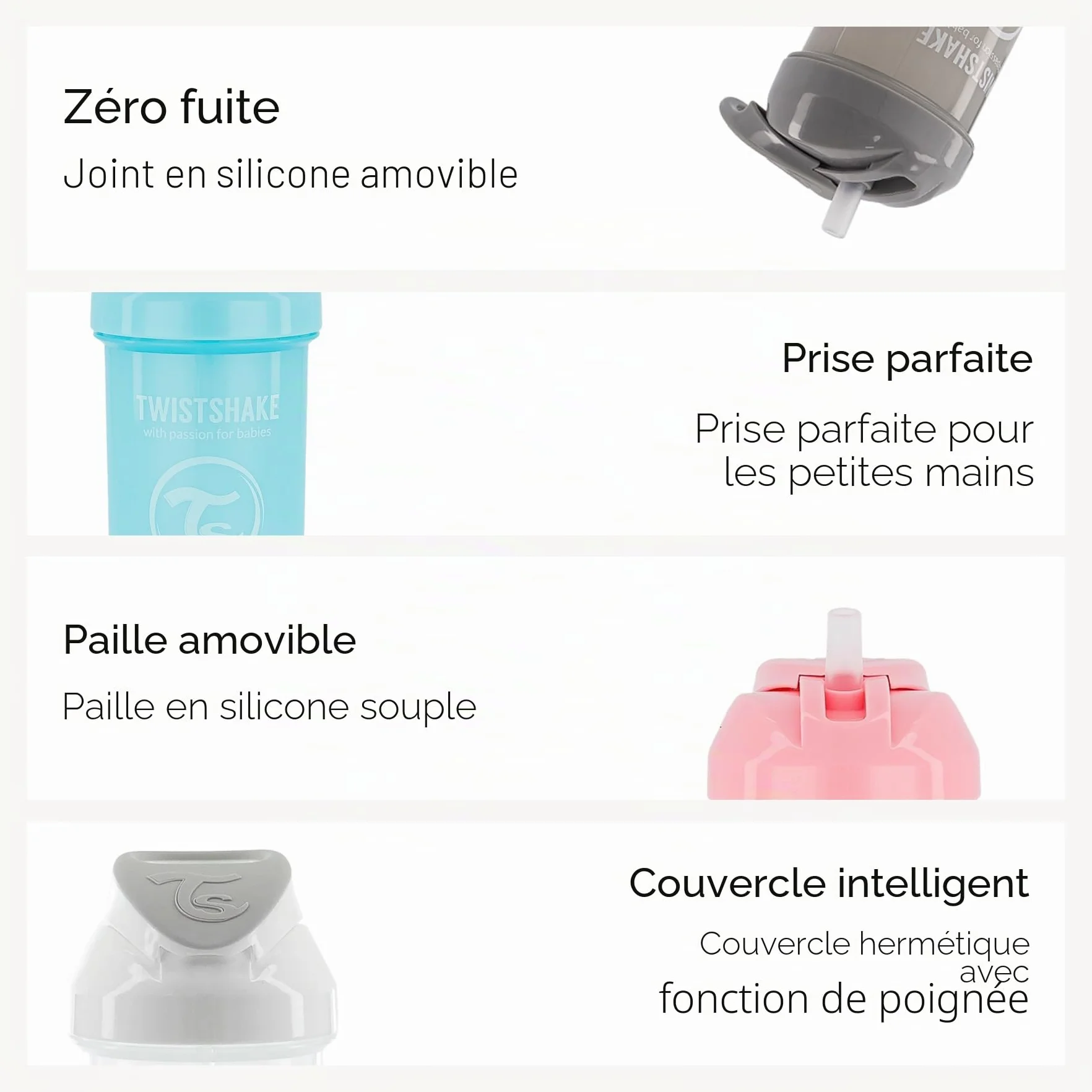 Twistshake Tasse de Paille 360 ml – Gobelet Bébé Anti-Fuite – Bouteille d’Eau Anti-Déversement – Rose