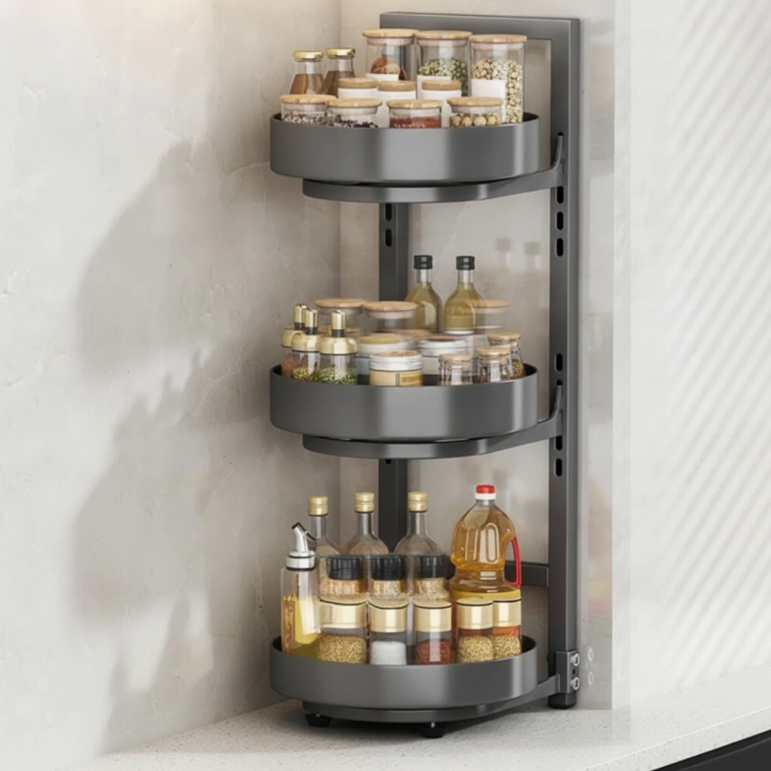Étagère à Épices Compact Organisateur Cuisine peu Encombrant Rangement, Double Couche, Blanc Laiteux