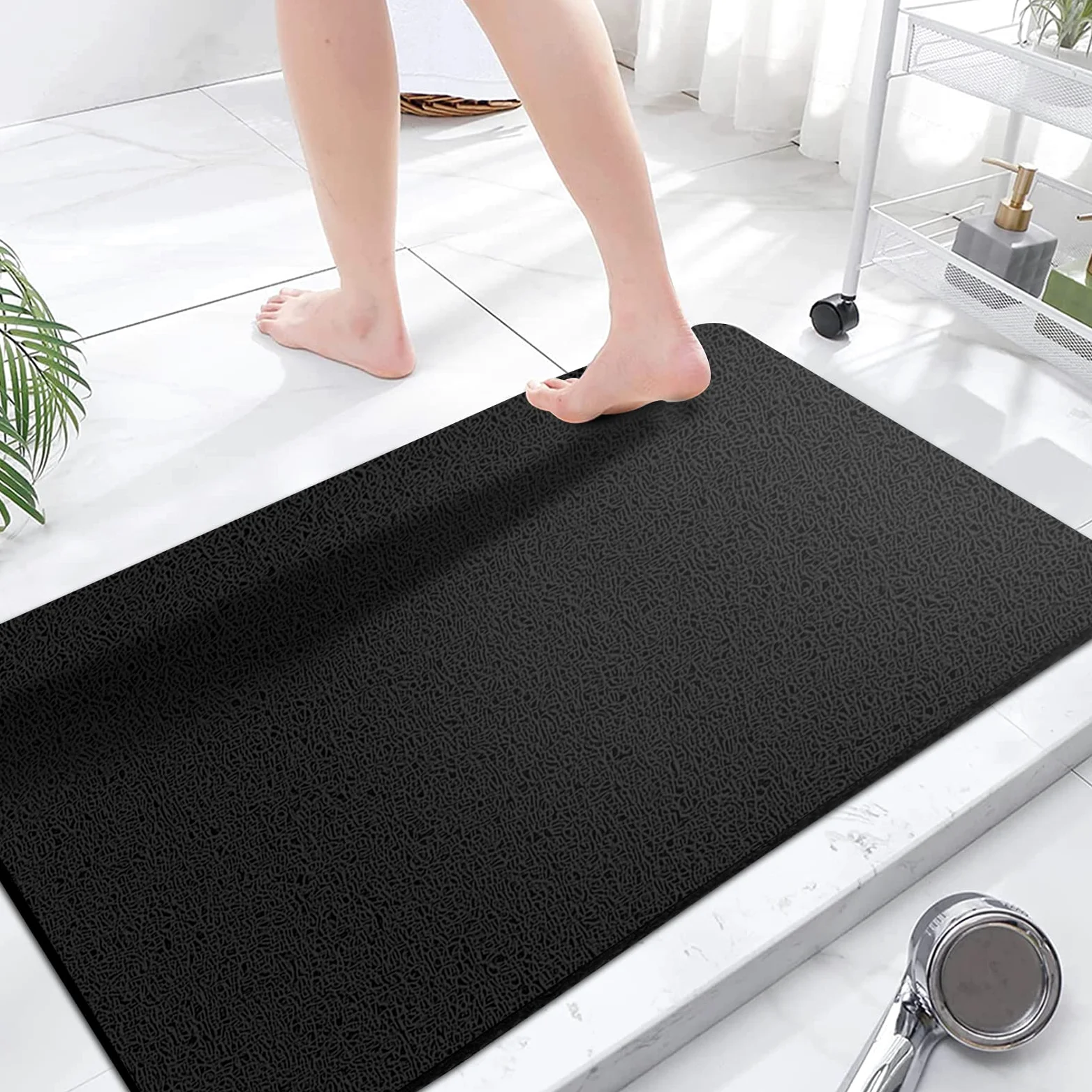Tapis de douche extra large, antidérapant et sans ventouses - tapis de bain pour surface de baignoire texturée - tapis en luffa à séchage rapide pour douche et salle de bain (60 x 120 cm, noir)