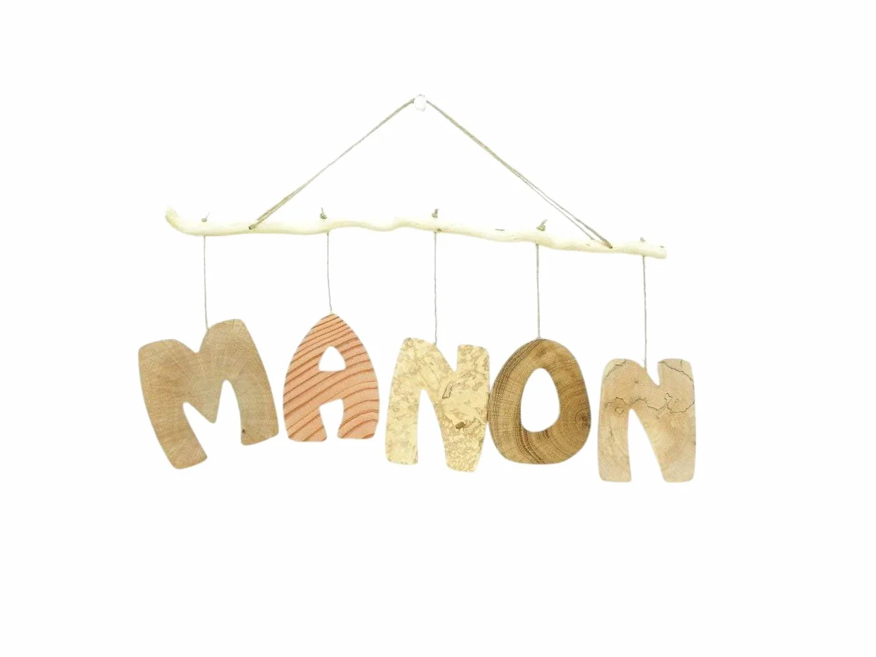 Prénom personnalisé en bois massif naturel pour chambre d'enfant, cadeau de naissance