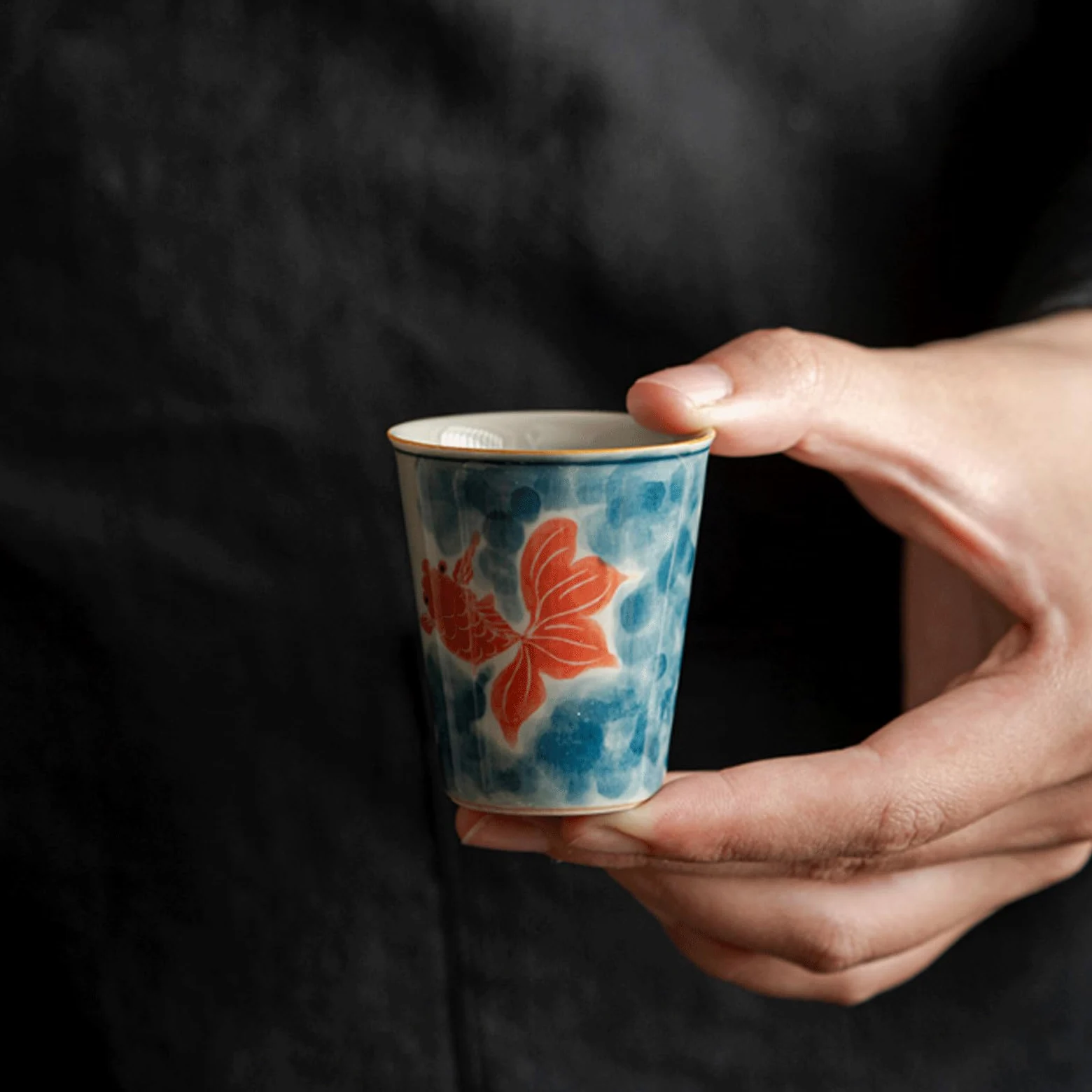 esmen Service à saké en céramique, Texture de Poisson Rouge, Tasses en céramique, Artisanat Traditionnel en Porcelaine, poterie, Verres à vin, Ensemble de 3 Tasses à saké