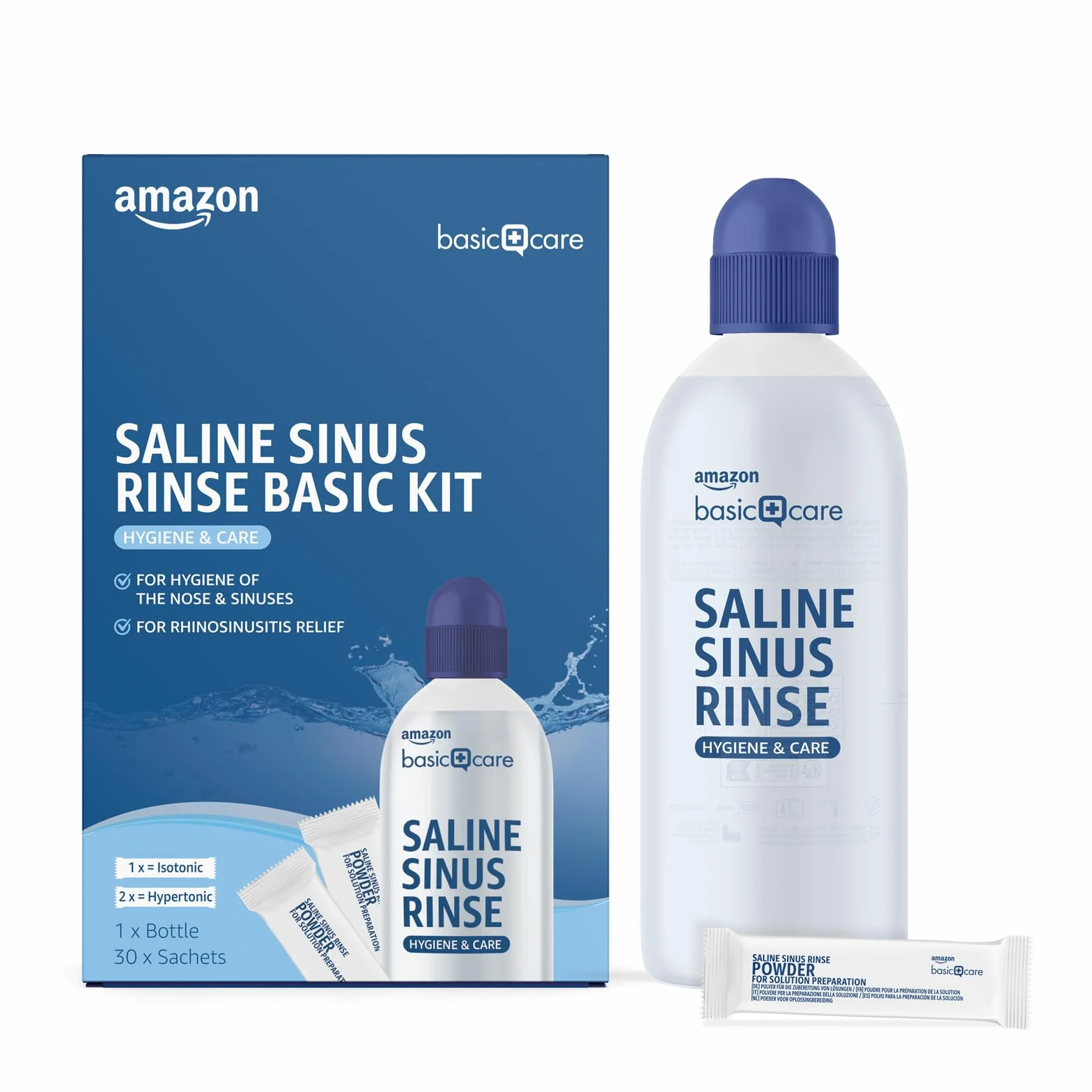 Amazon Basic Care Kit de rinçage salin pour sinus, 1 flacon et 30 sachets