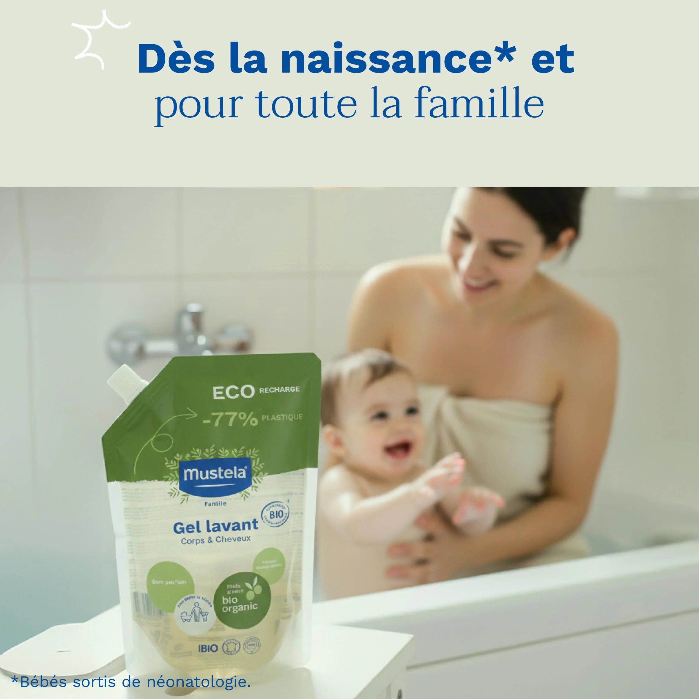 Mustela Gel Lavant Bébé Eco-Recharge Vegan Nettoyage Doux Huile d'Olive Bio 97% d'ingrédients d'origine naturelle