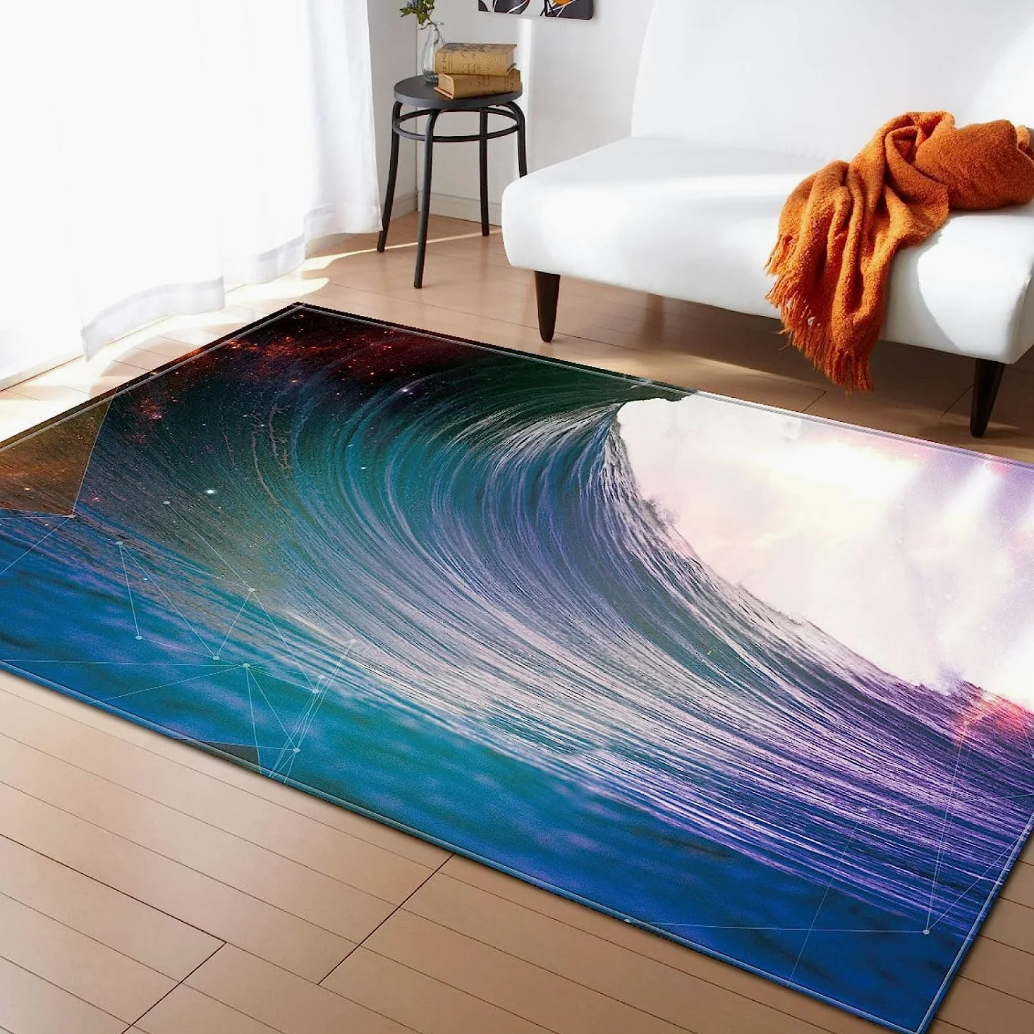Tapis De Mode Doux Beau Paysage De Vagues De La Mer 3D Effet Visuel Tapis De Sol Tapis Anti-Dérapant pour Salon Chambre Tapis Décoration De La Maison 100 X 200 Cm - Nettoyage Facile ，avec Su -4S2V/Z6