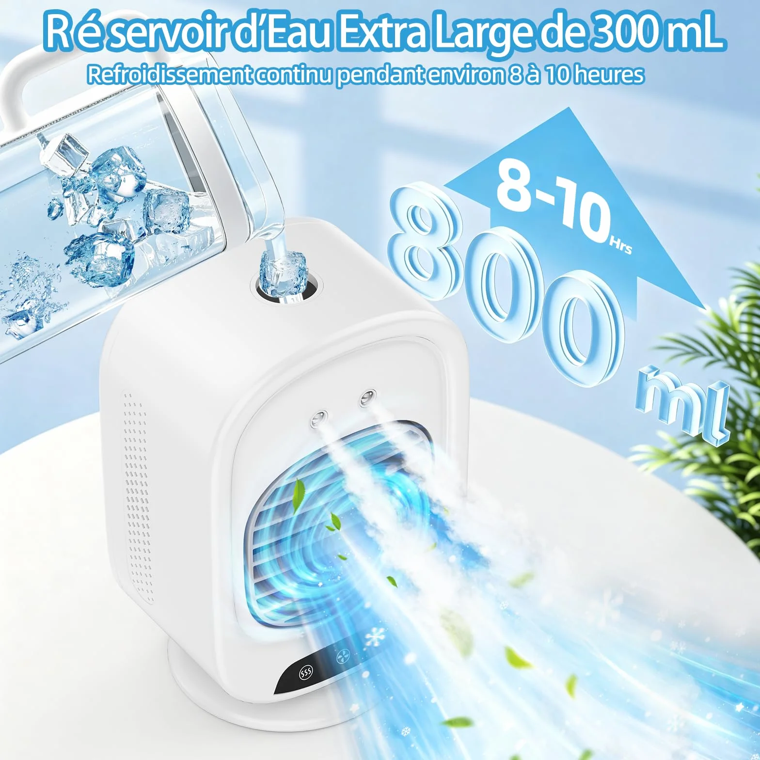 Climatiseur Mobile Portable 4 en 1, Mini Refroidisseur d'Air 300ML USB, Ventilateur Brumisateur Silencieux 3 Vitesses